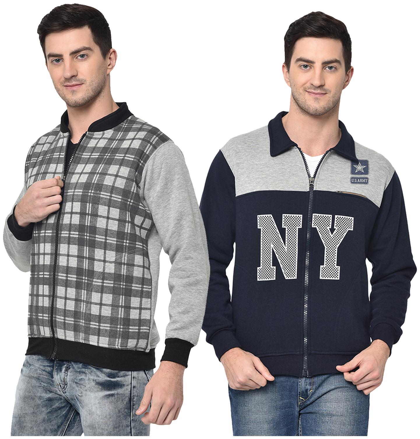 

VIMAL JONNEY Cotton Blend Checked Grey Blue Color Sweatshirt For Men (Pack Of 2)