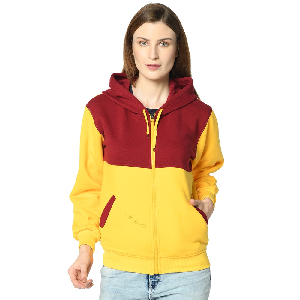 

VIMAL JONNEY Women Colourblocked Sweatshirt - Maroon Yellow
