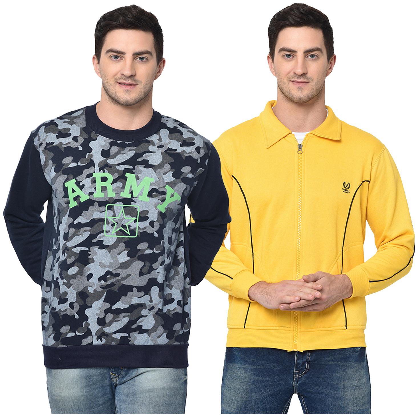 

VIMAL JONNEY Men Blue Yellow Round neck Sweatshirt