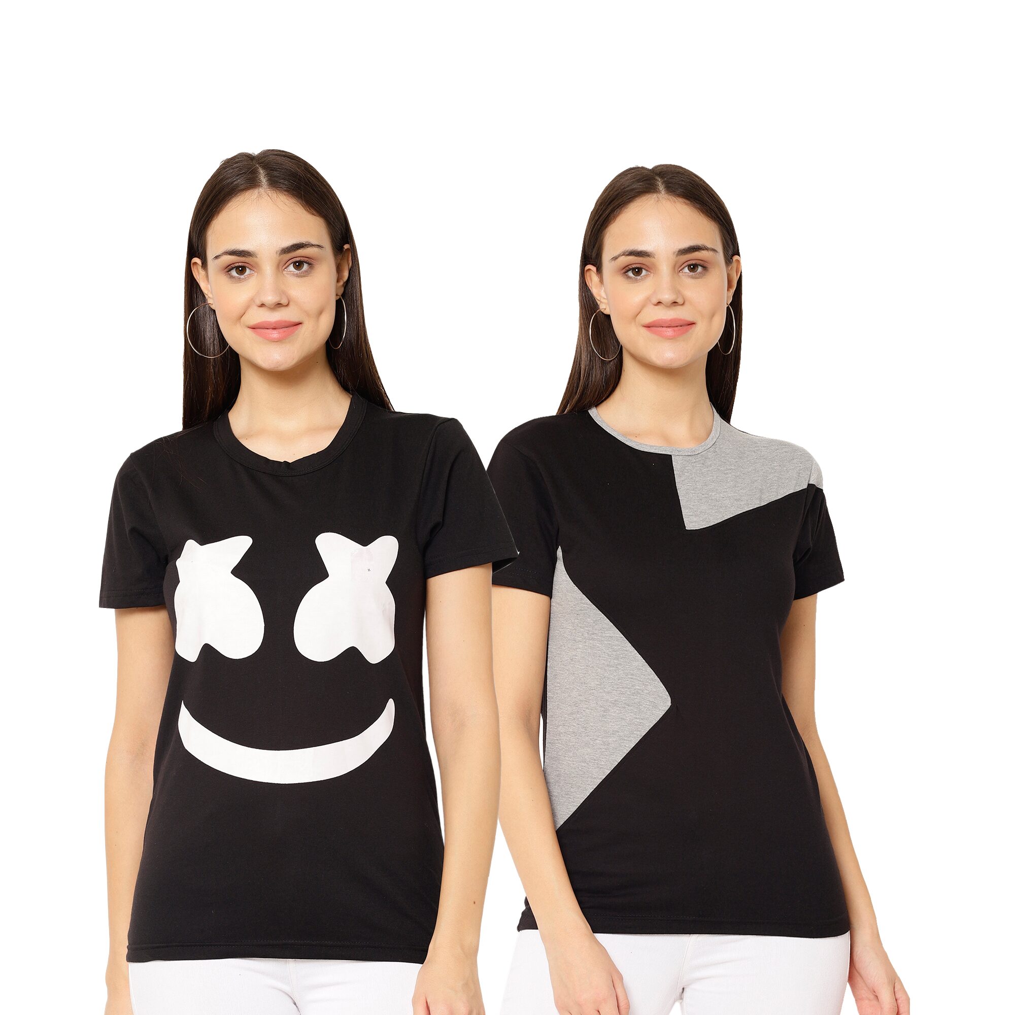 

VIMAL JONNEY Women Multi Regular fit Round neck Cotton blend T shirt