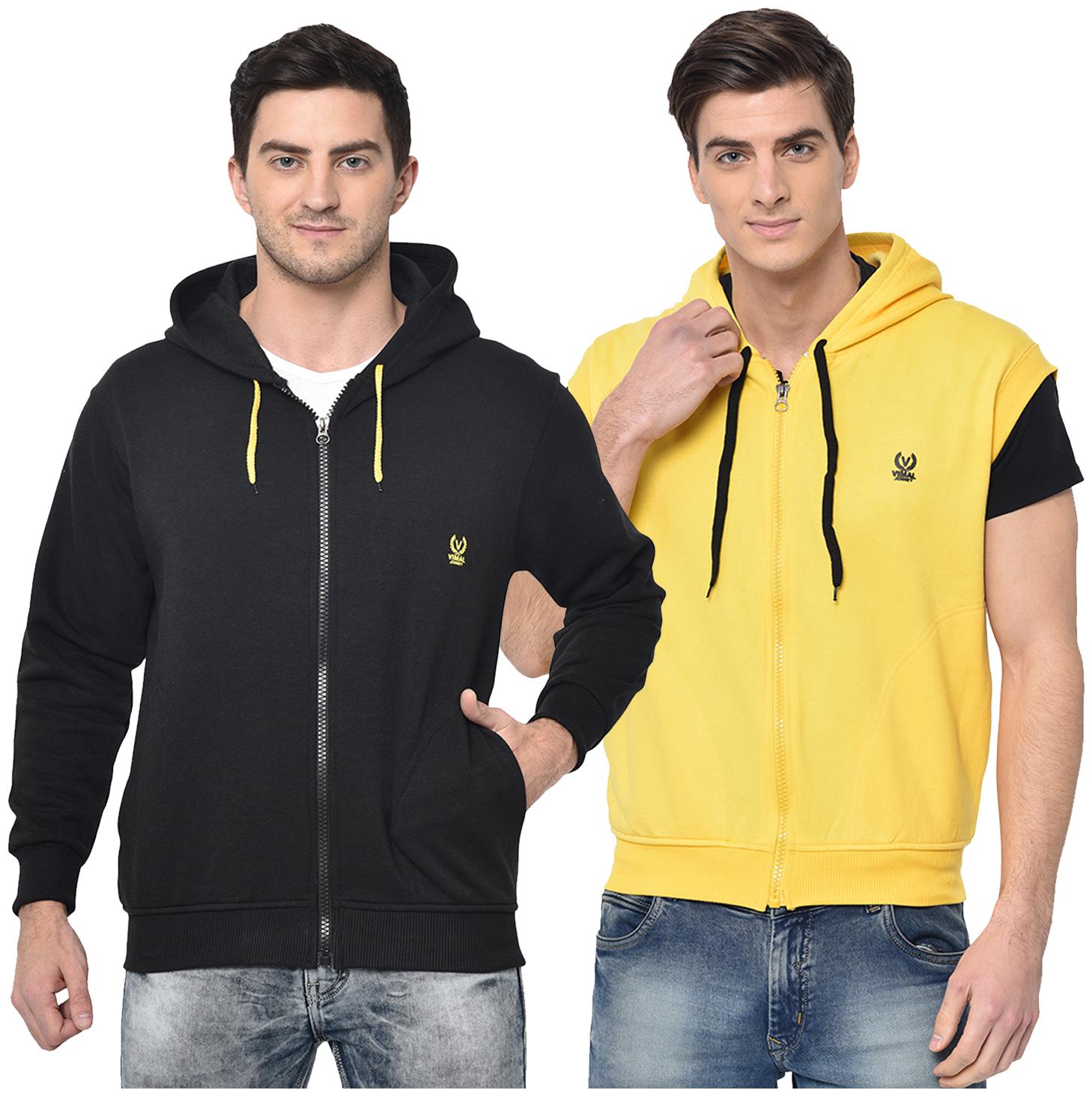 

VIMAL JONNEY Men Black Yellow Hooded Hoodie
