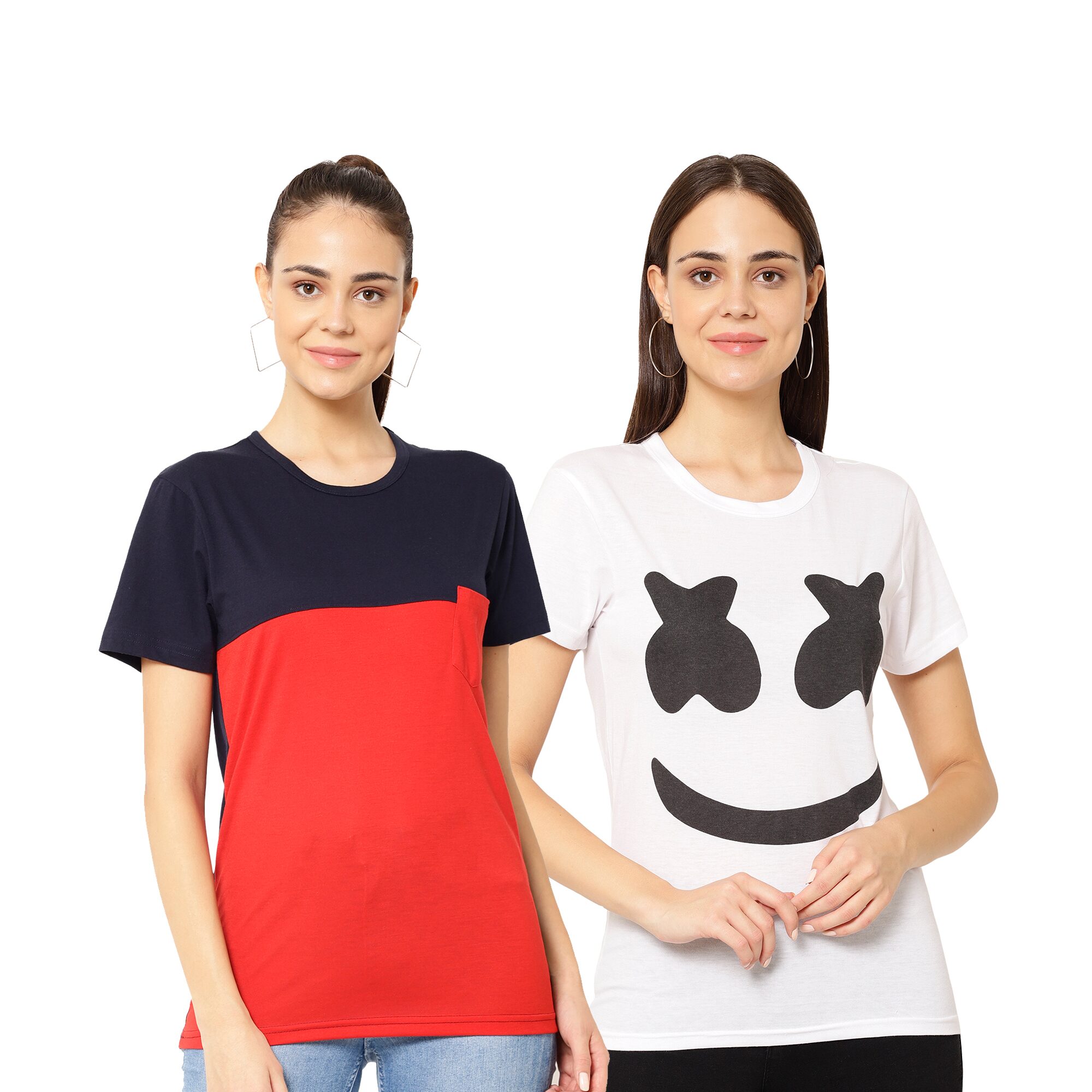 

VIMAL JONNEY Women Multi Regular fit Round neck Cotton blend T shirt