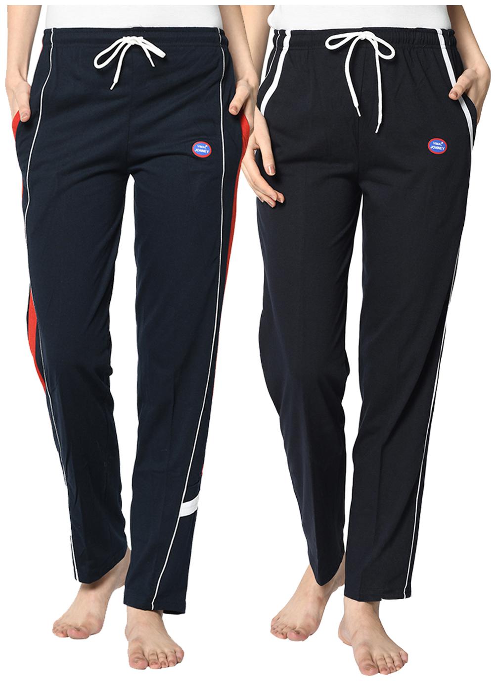 

VIMAL JONNEY Cotton Blend Solid Blue Color Track Pants For Women (Pack Of 2)