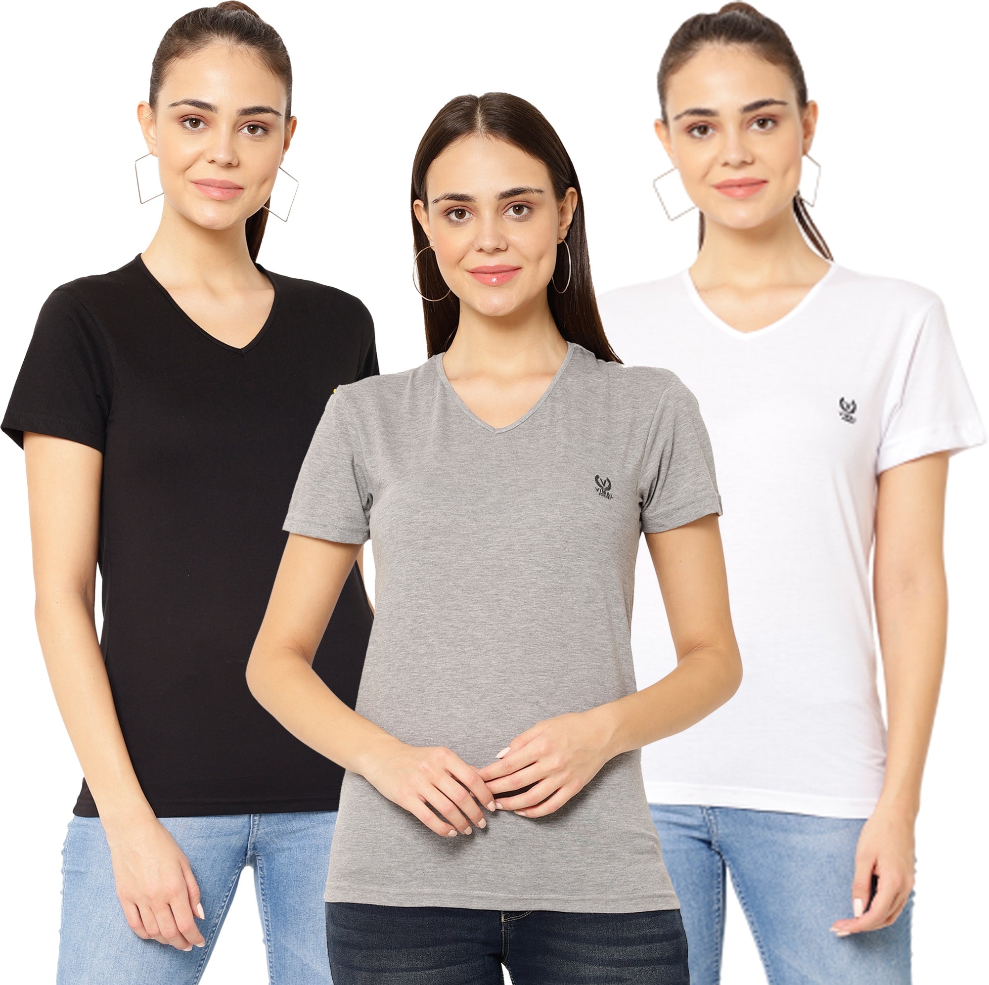 

VIMAL JONNEY Women Multi Regular fit V neck Cotton T shirt