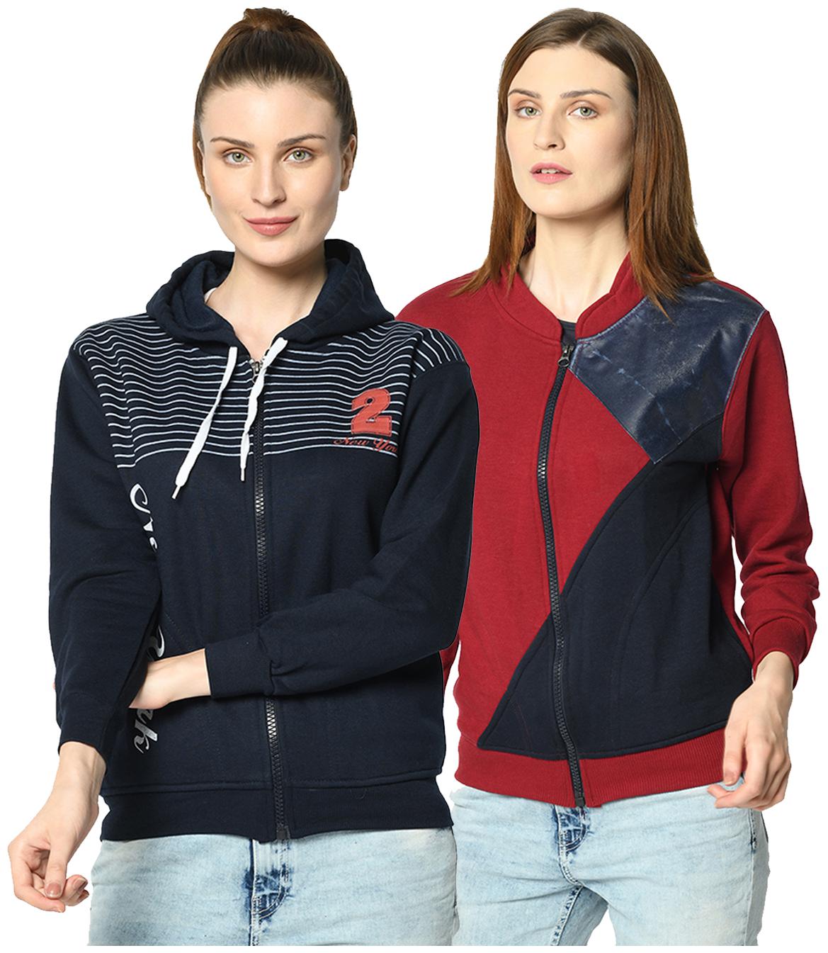 

VIMAL JONNEY Women Striped Hoodie - Blue Red