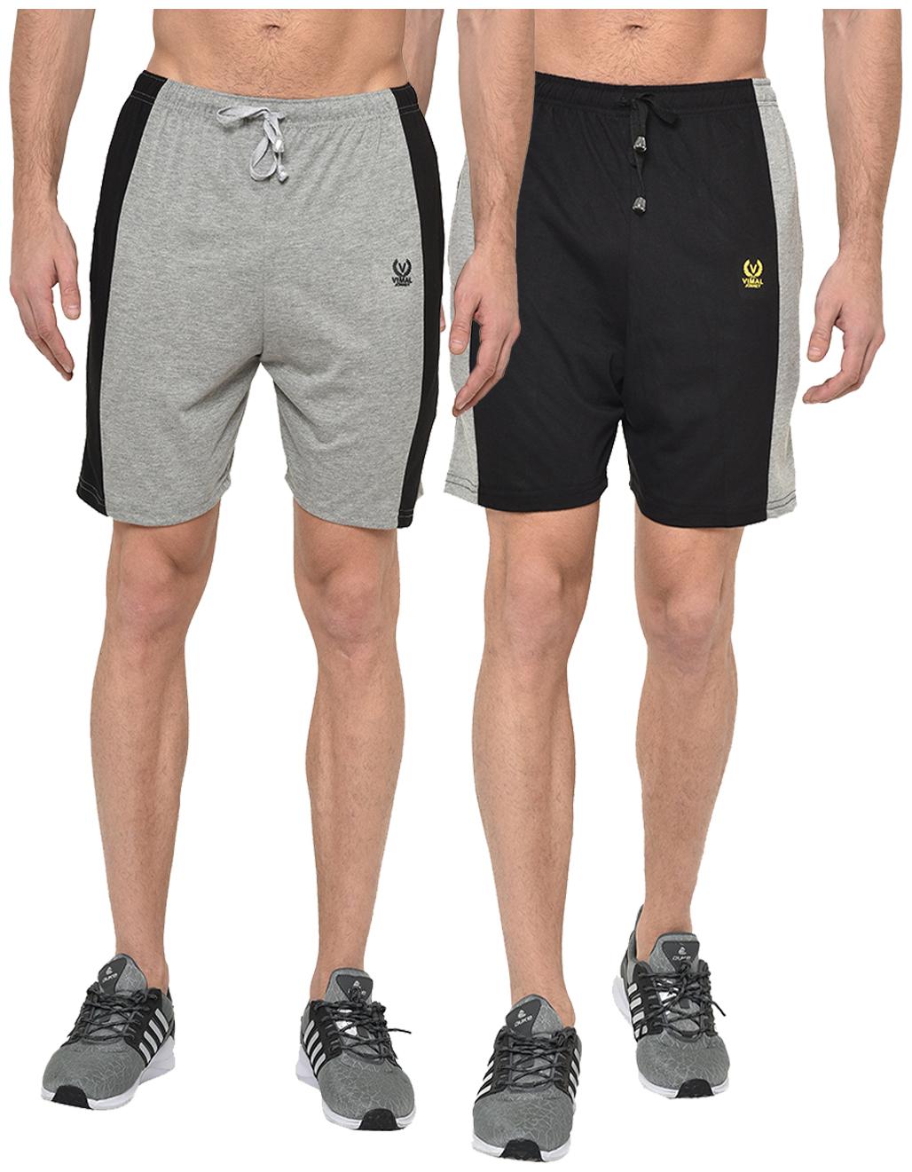 

VIMAL JONNEY Men Grey Black Regular Fit Regular Shorts