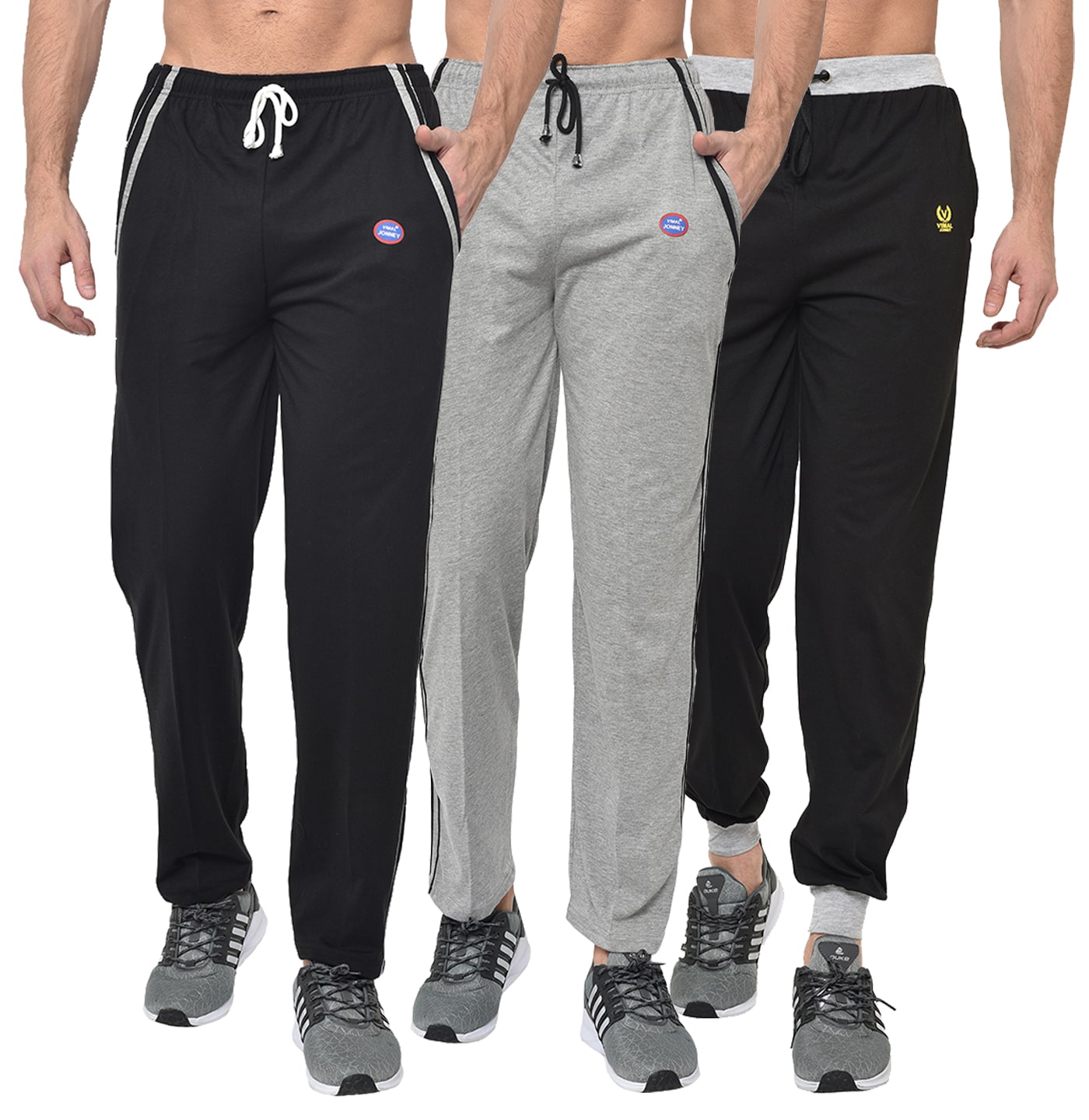 

VIMAL JONNEY Men Black Grey Solid Regular fit Track pants