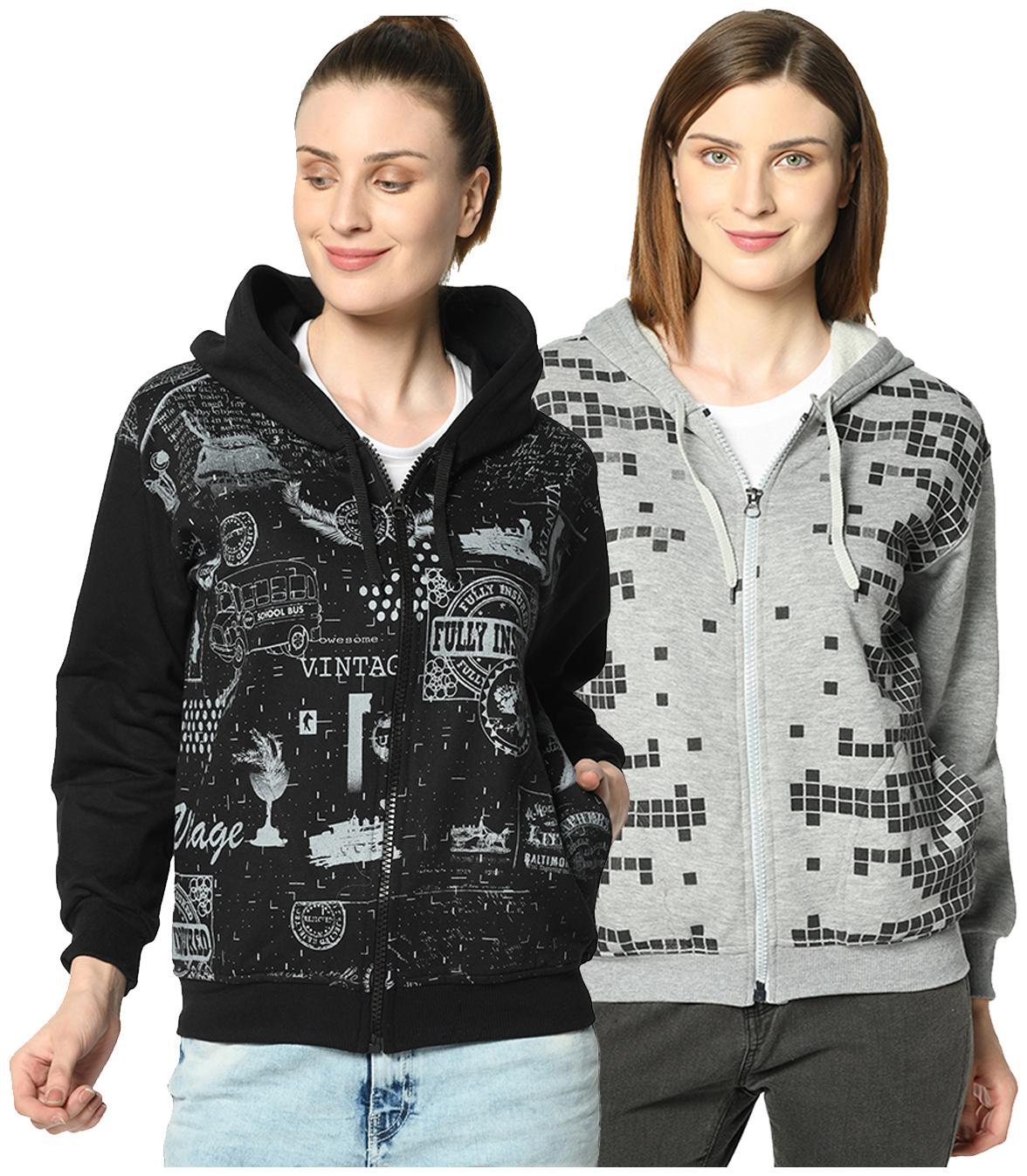 

VIMAL JONNEY Women Printed Hoodie - Black Grey