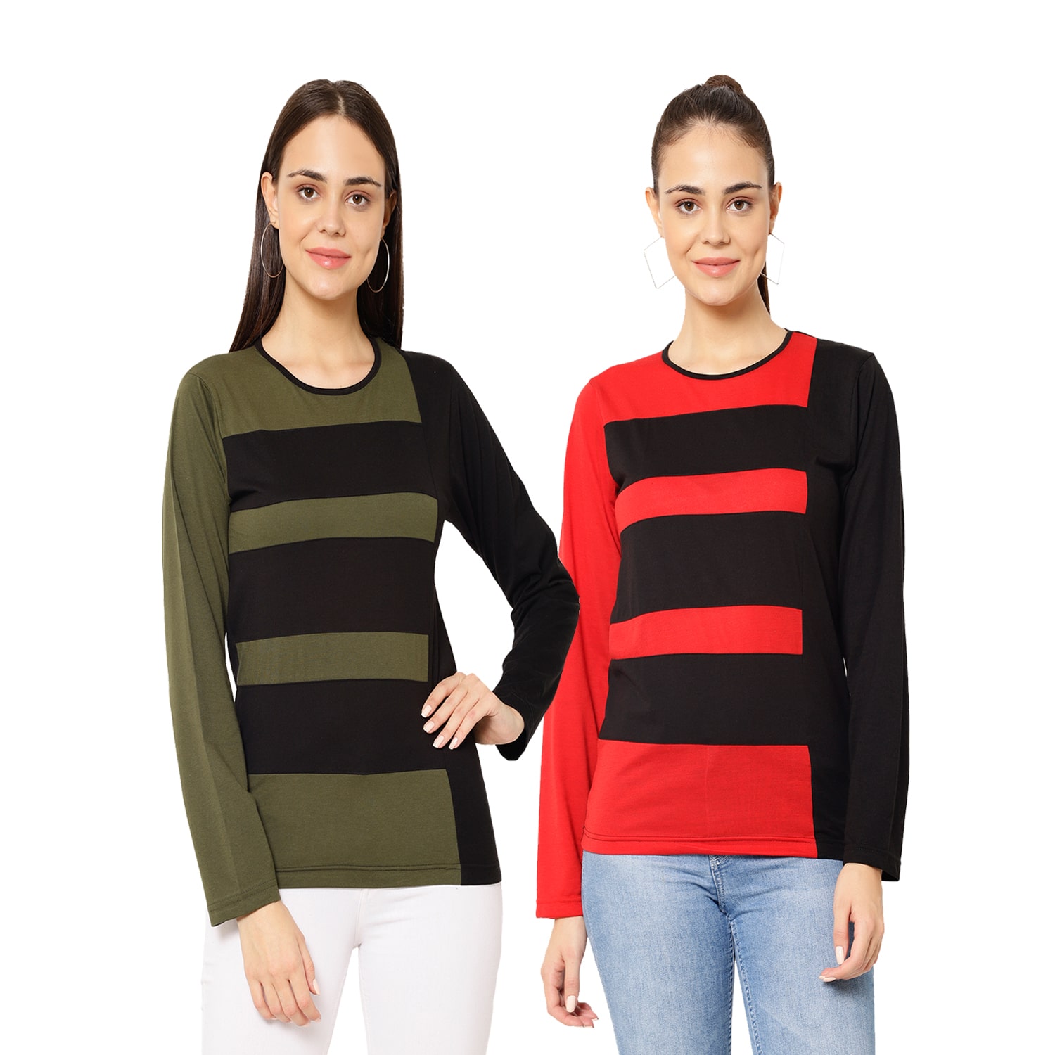 

VIMAL JONNEY Women Multi Regular fit Round neck Cotton T shirt