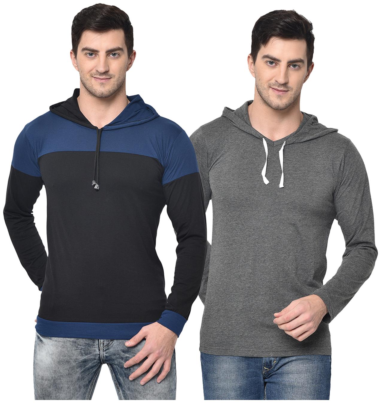

VIMAL JONNEY Men Black Grey Regular fit Cotton Blend Hood T-Shirt - Pack Of 2
