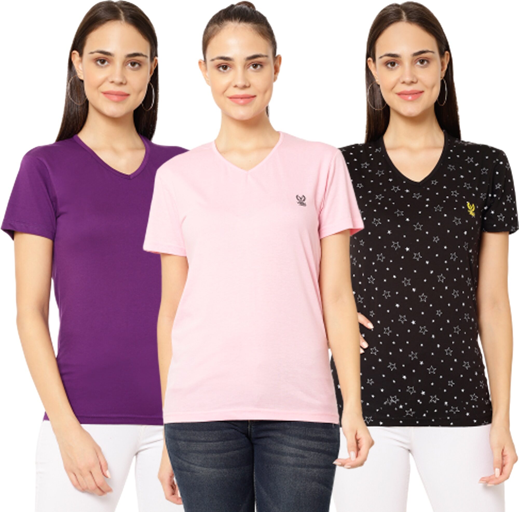 

VIMAL JONNEY Women Multi Regular fit V neck Cotton T shirt