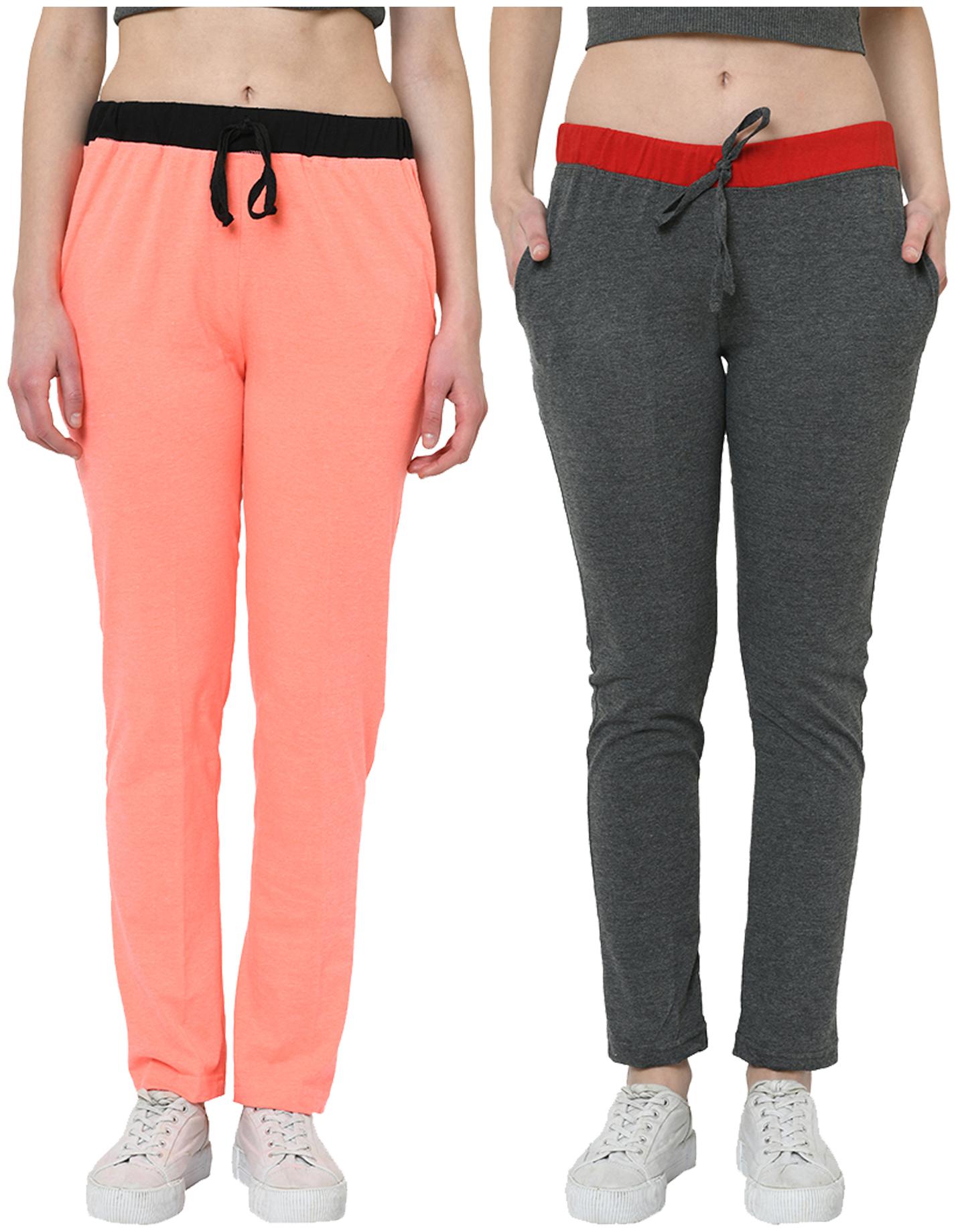 

VIMAL JONNEY Women Cotton Blend Solid Peach Grey Track Pants