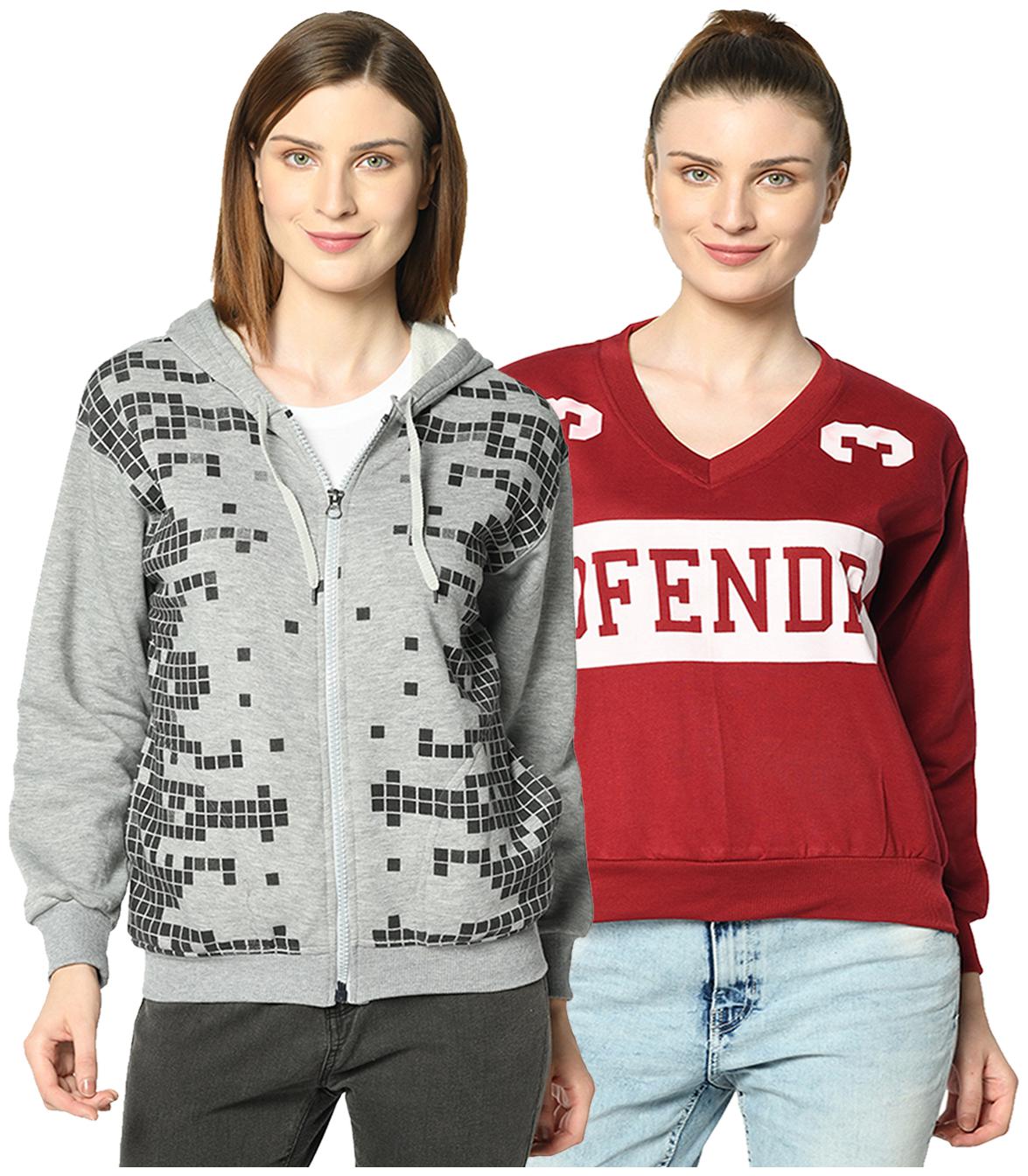 

VIMAL JONNEY Women Printed Sweatshirt - Red Grey
