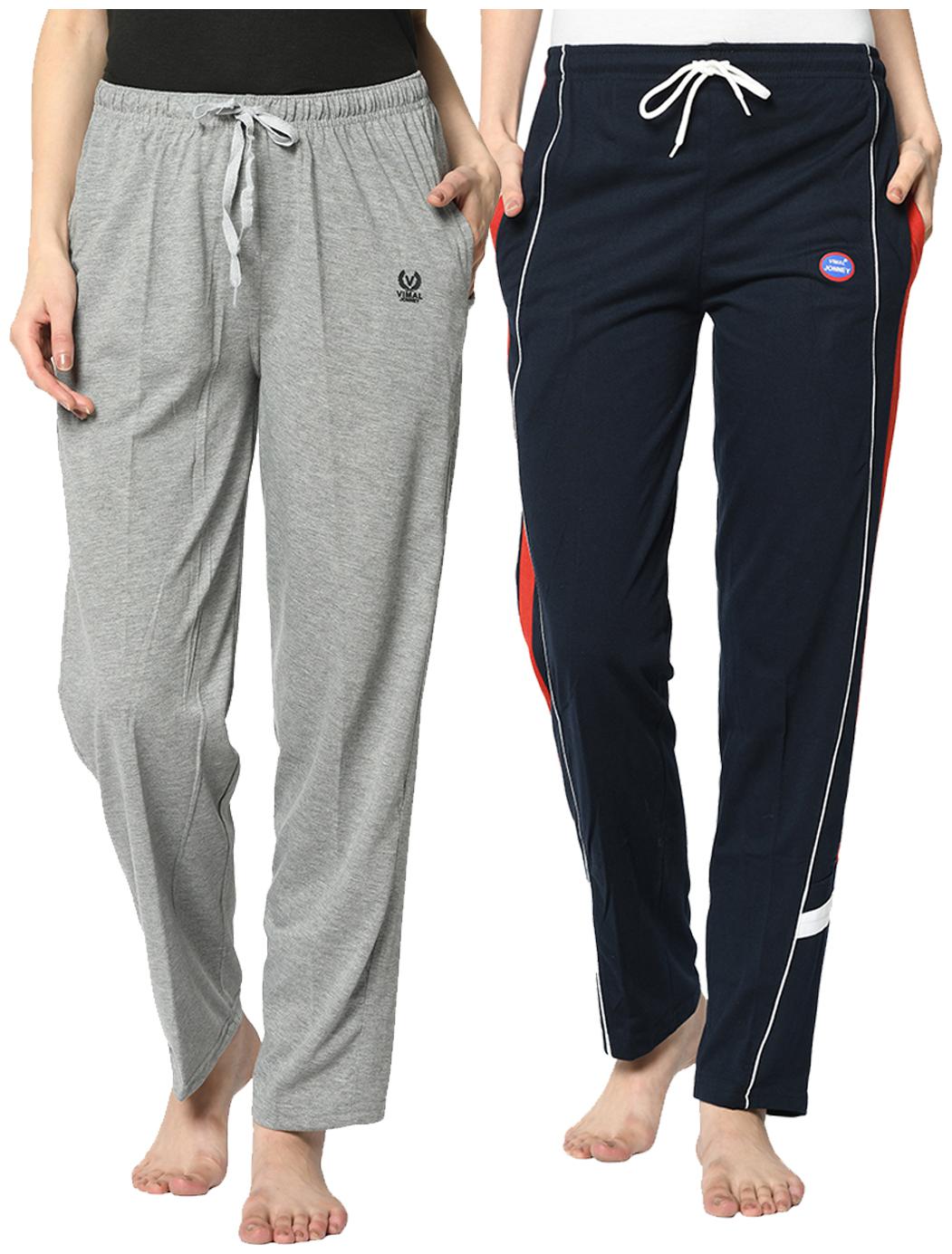 

VIMAL JONNEY Cotton Blend Solid Blue Grey Color Track Pants For Women (Pack Of 2)