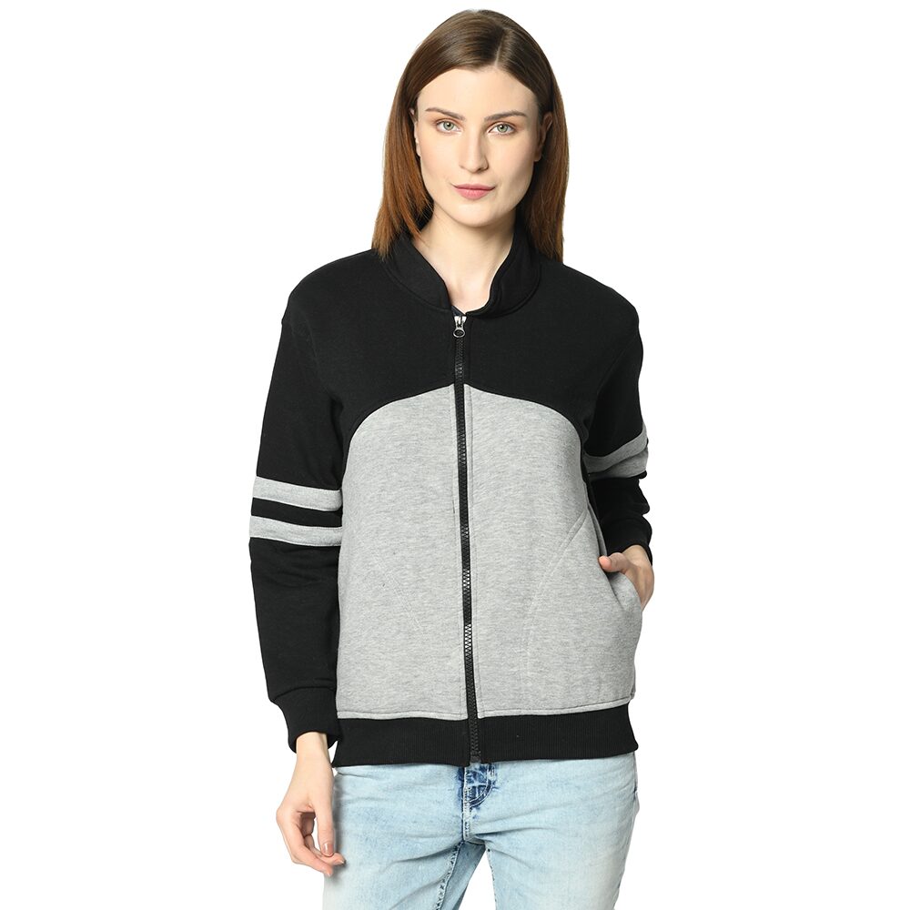 

VIMAL JONNEY Women Colourblocked Sweatshirt - Black Grey