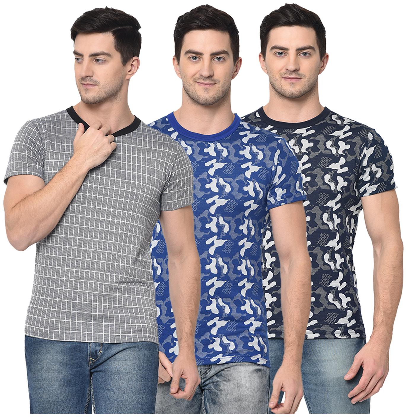 

VIMAL JONNEY Men Multi Regular fit Cotton Blend Round neck T-Shirt - Pack Of 3