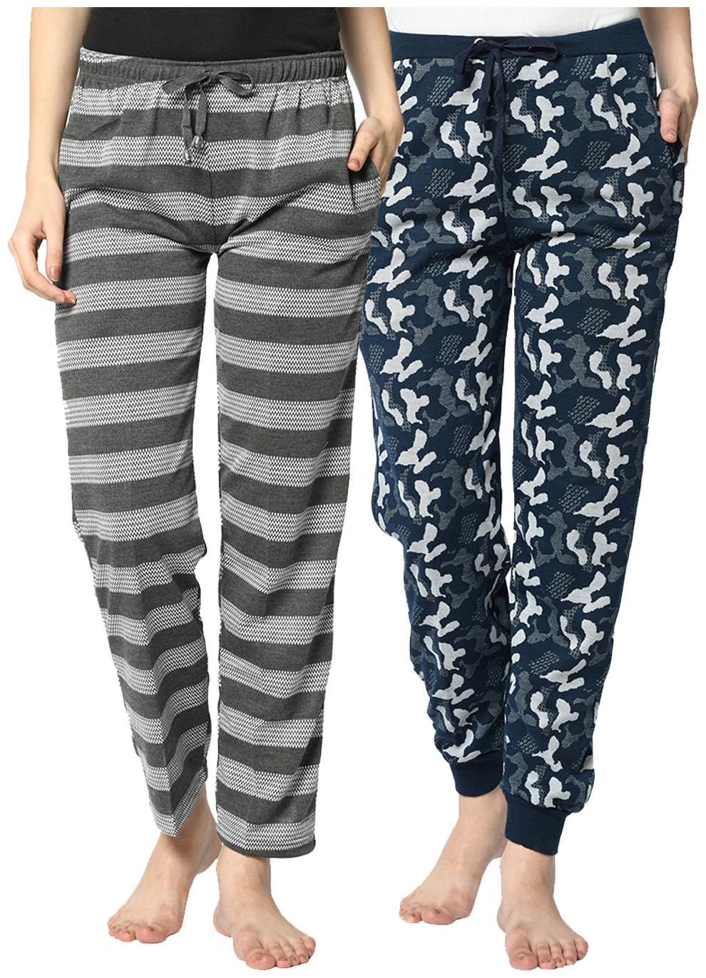 

VIMAL JONNEY Cotton Blend Striped Grey Blue Color Track Pants For Women (Pack Of 2)