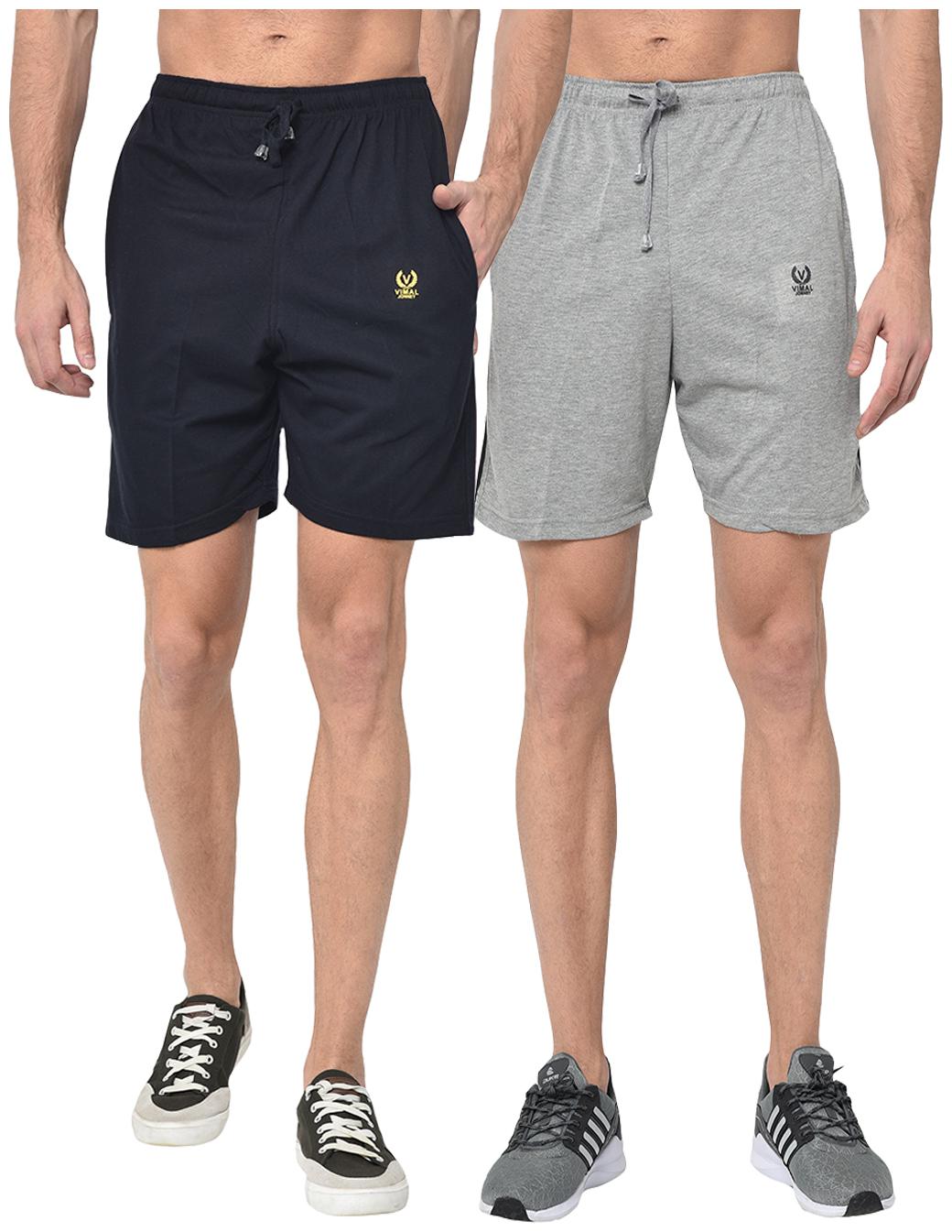

VIMAL JONNEY Men Navy Blue Grey Regular Fit Regular Shorts