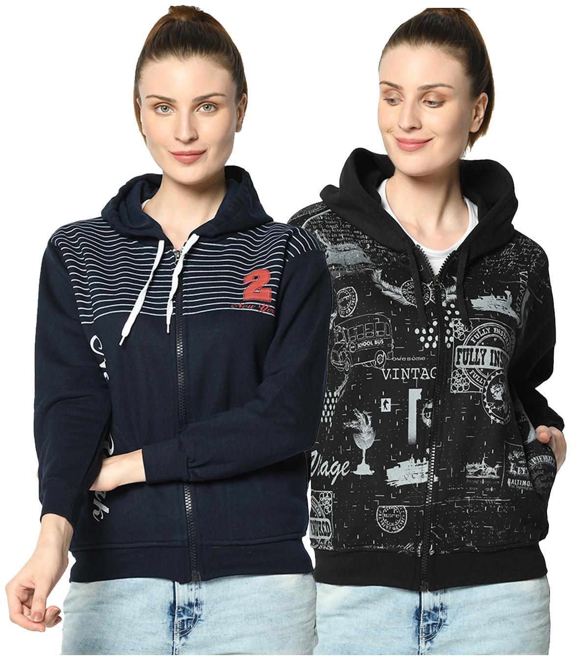 

VIMAL JONNEY Women Printed Hoodie - Blue Black