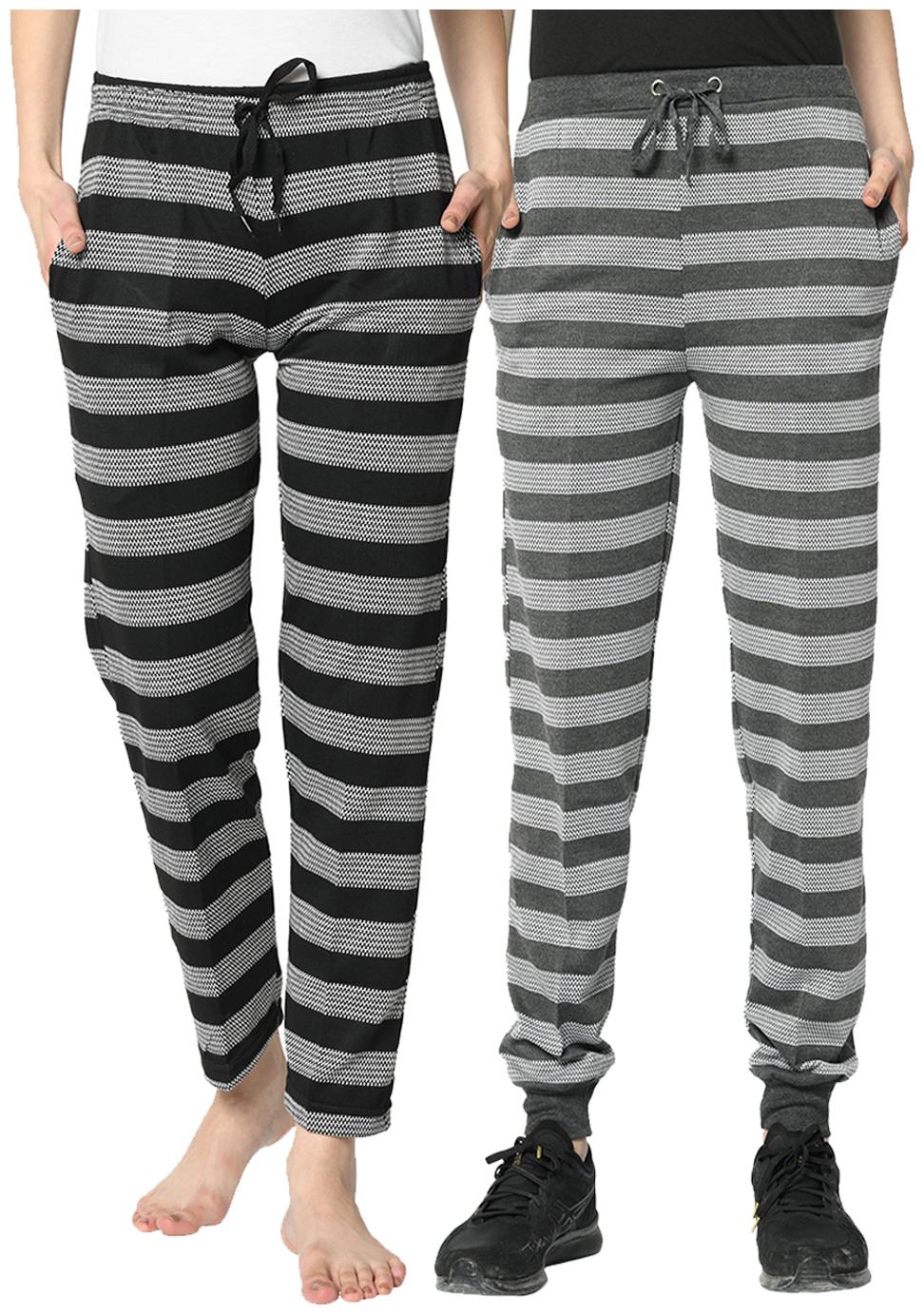 

VIMAL JONNEY Cotton Blend Striped Black Grey Color Track Pants For Women (Pack Of 2)
