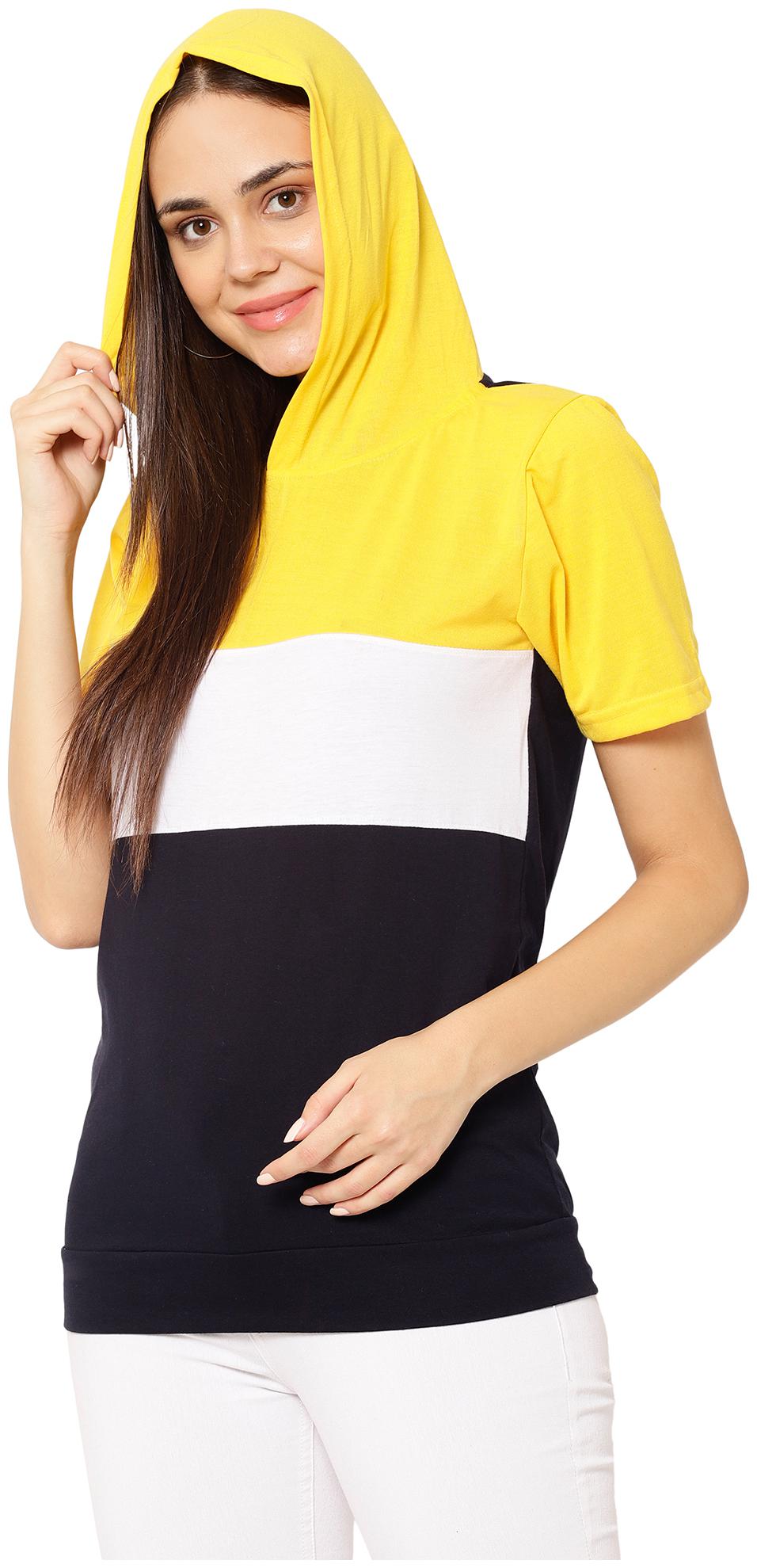 

VIMAL JONNEY Women Multi Regular fit Hooded Blended T shirt