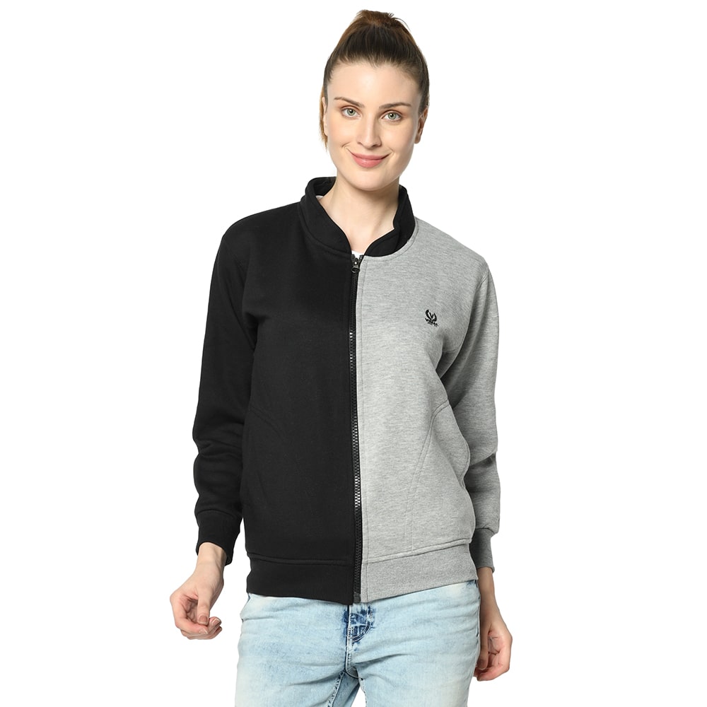 

VIMAL JONNEY Women Colourblocked Sweatshirt - Black Grey