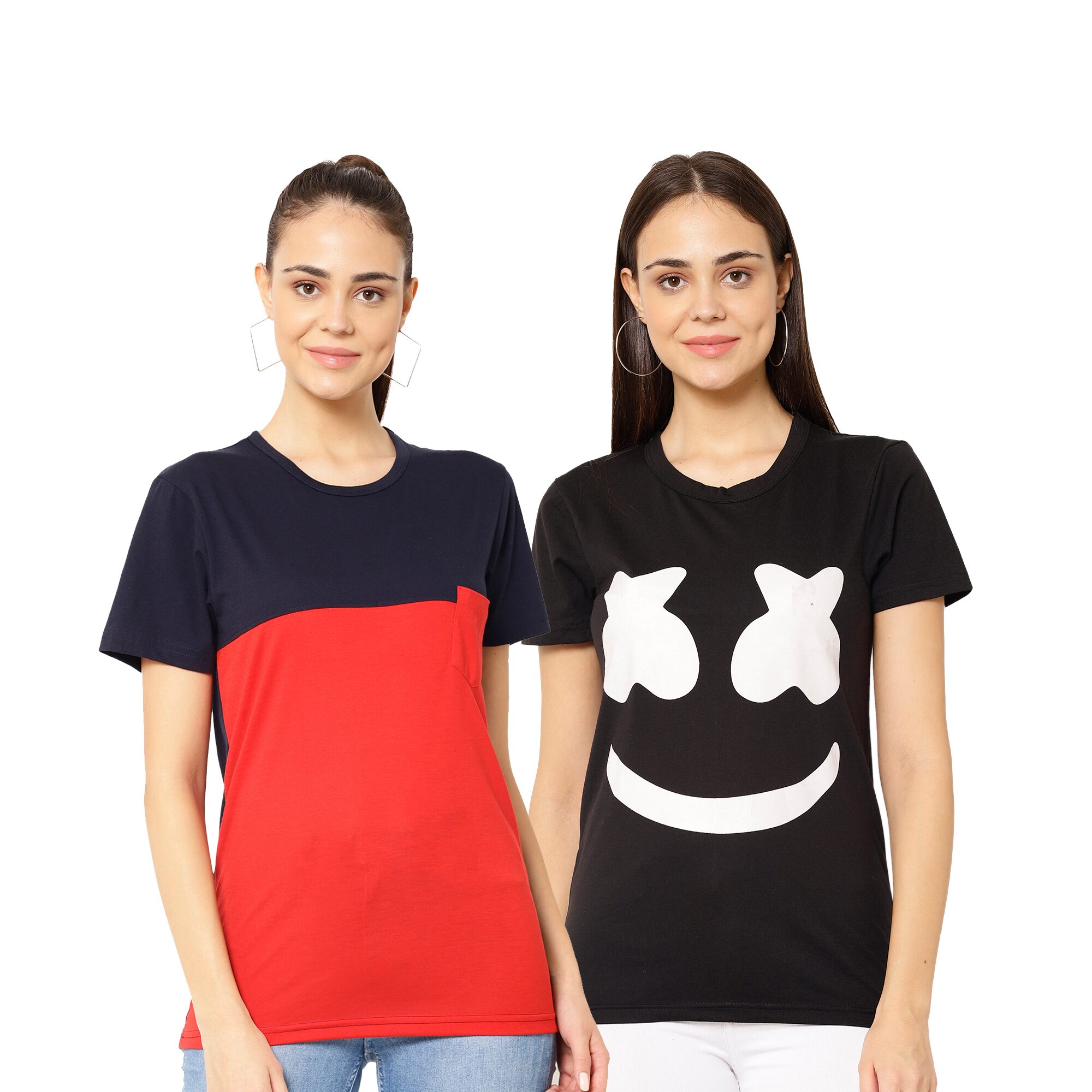 

VIMAL JONNEY Women Multi Regular fit Round neck Cotton blend T shirt