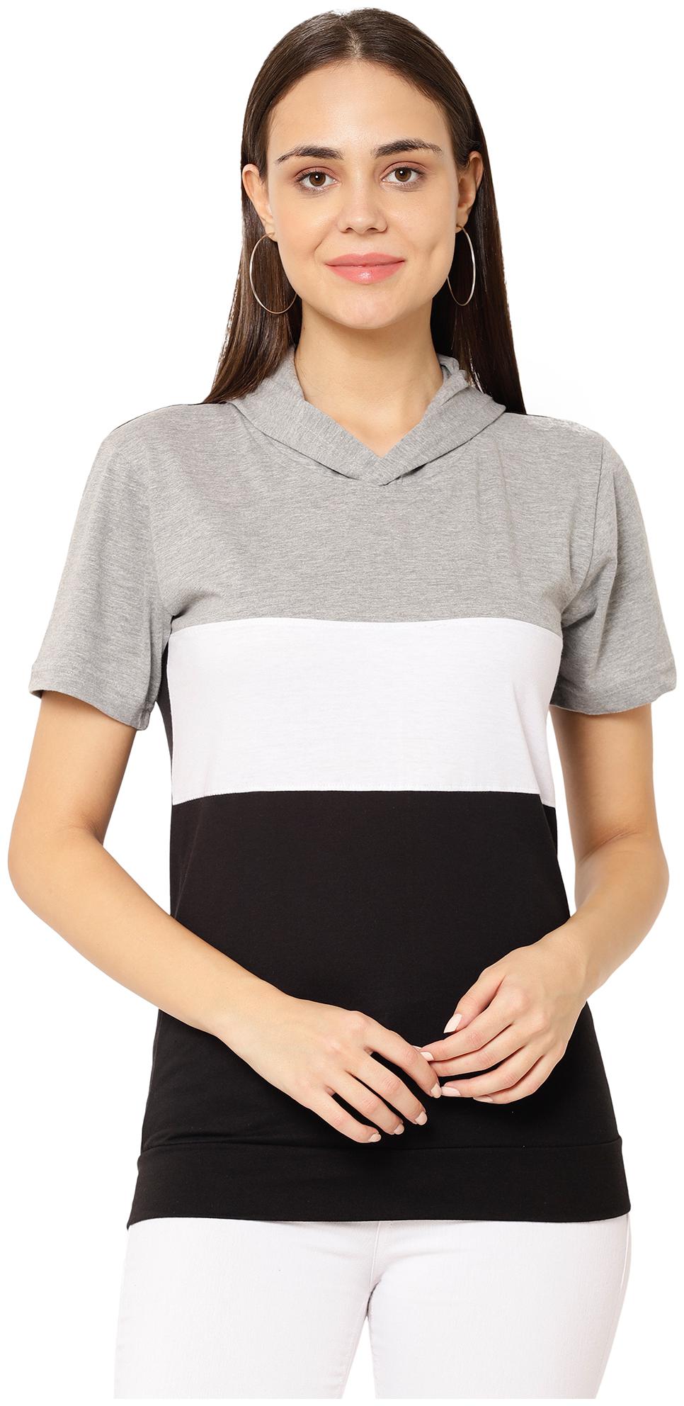 

VIMAL JONNEY Women Multi Regular fit Hooded Blended T shirt