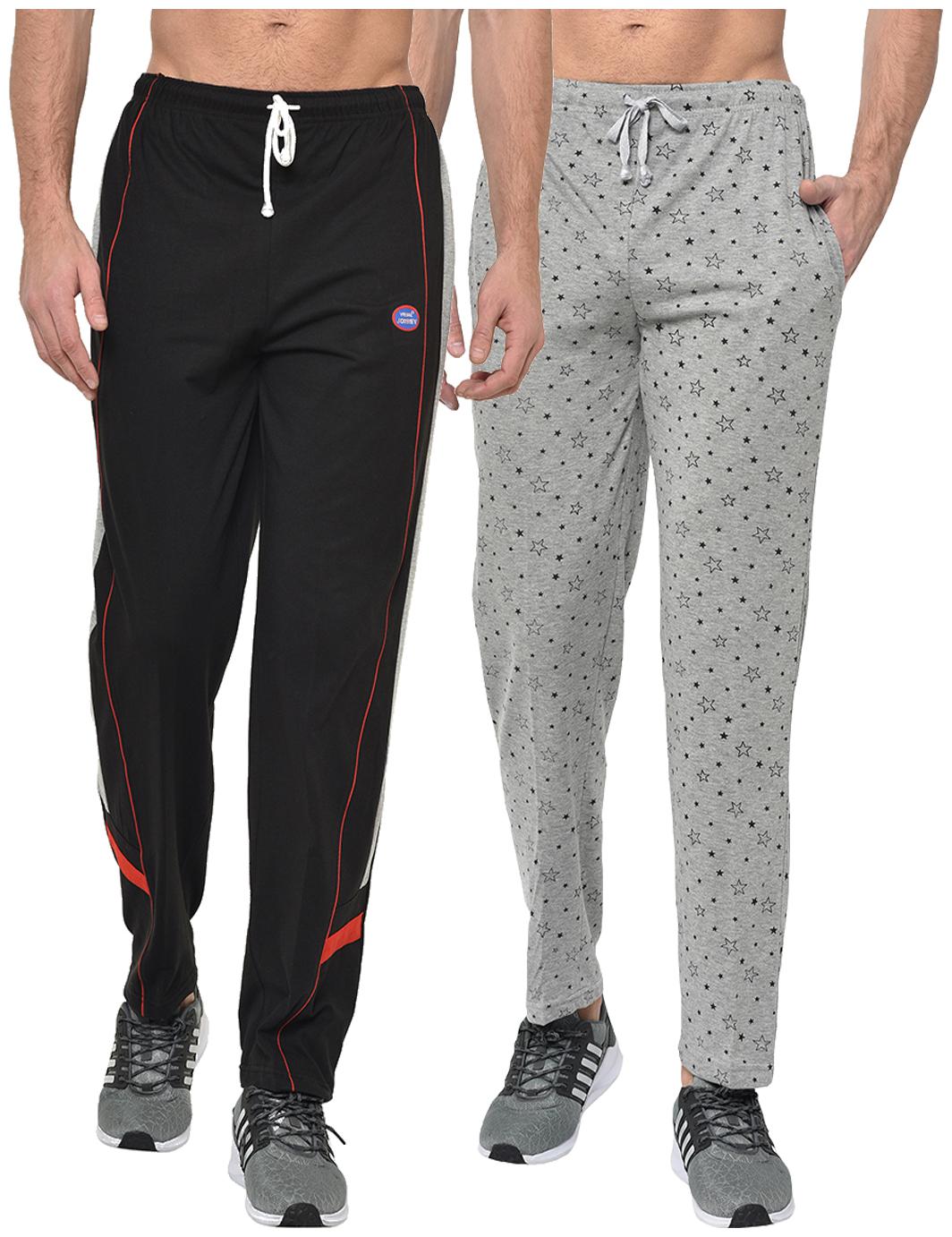 

VIMAL JONNEY Cotton Blend Printed Black Grey Track Pants For Men