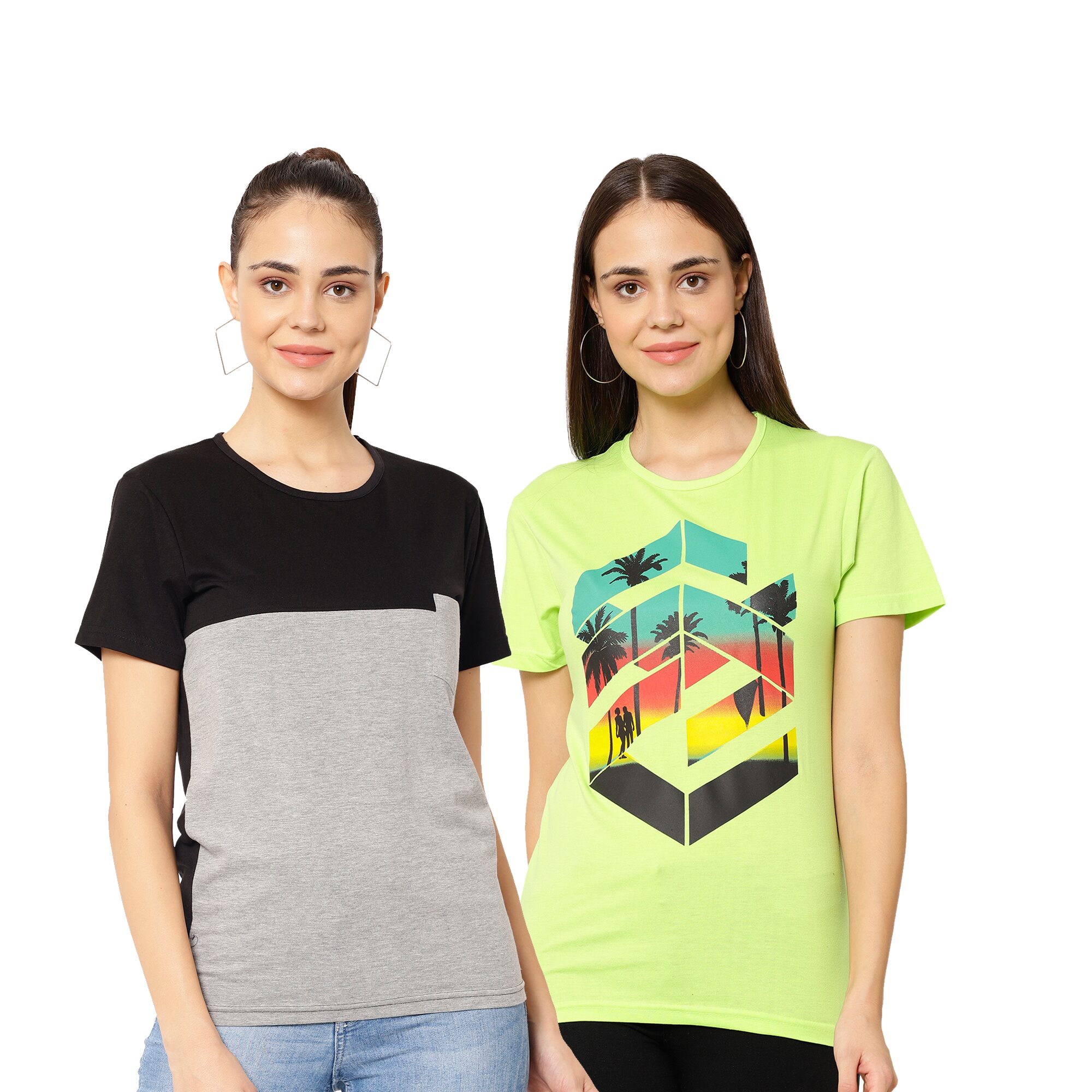 

VIMAL JONNEY Women Multi Regular fit Round neck Cotton blend T shirt