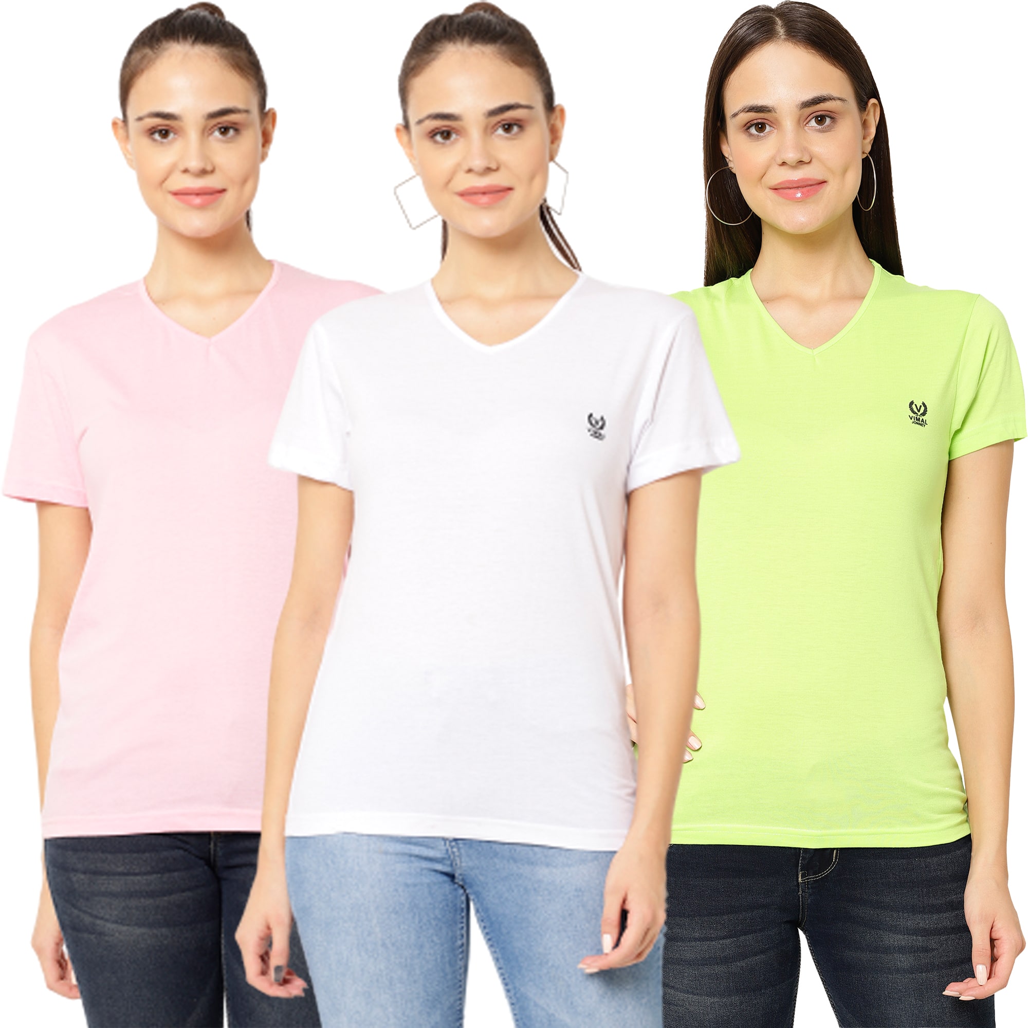 

VIMAL JONNEY Women Multi Regular fit V neck Cotton T shirt