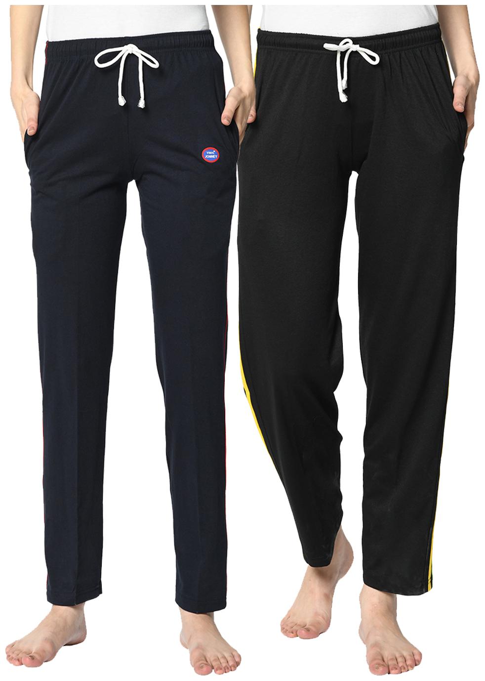 

VIMAL JONNEY Cotton Blend Solid Blue Black Color Track Pants For Women (Pack Of 2)