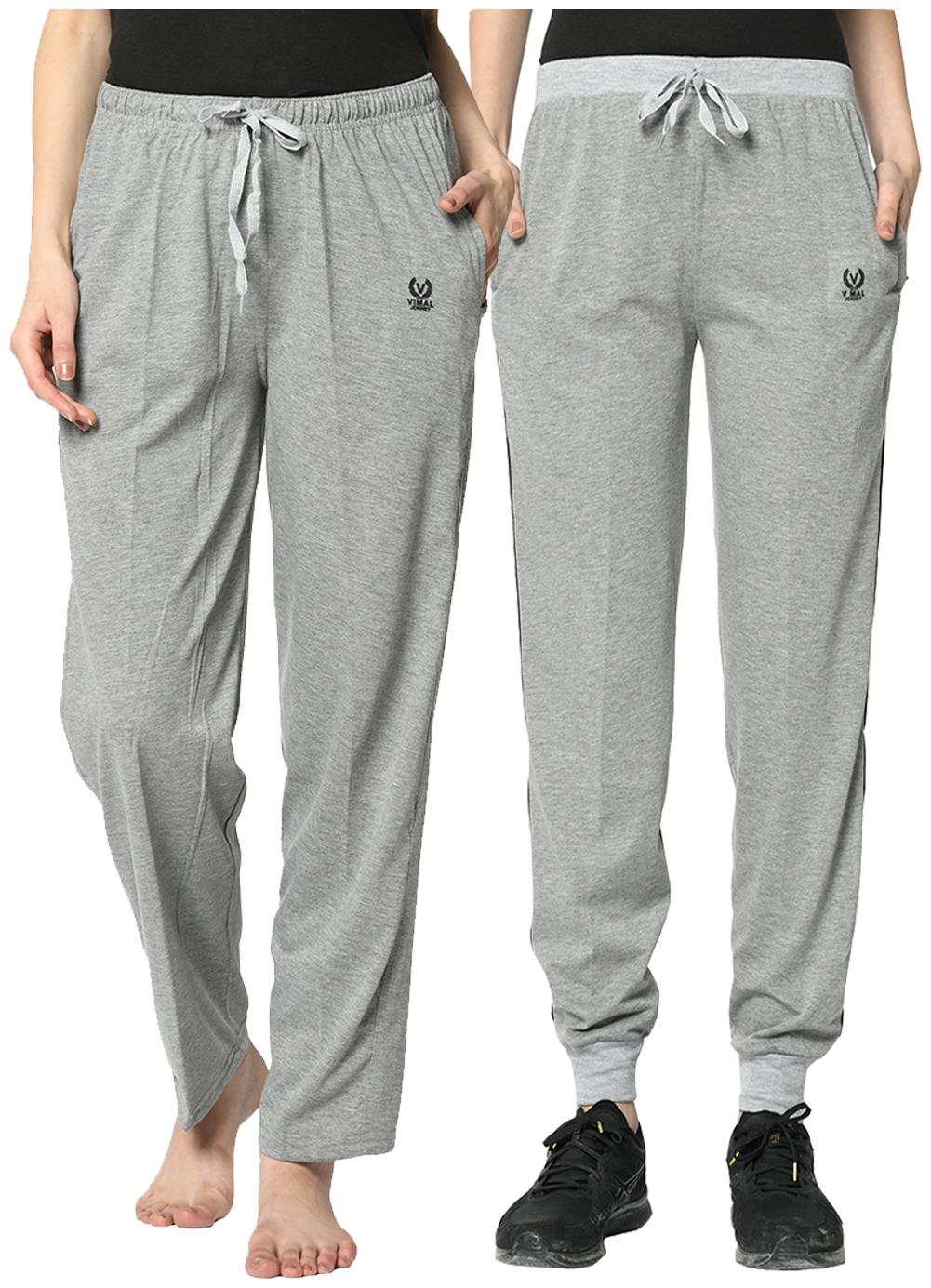 

VIMAL JONNEY Cotton Blend Solid Grey Color Track Pants For Women (Pack Of 2)