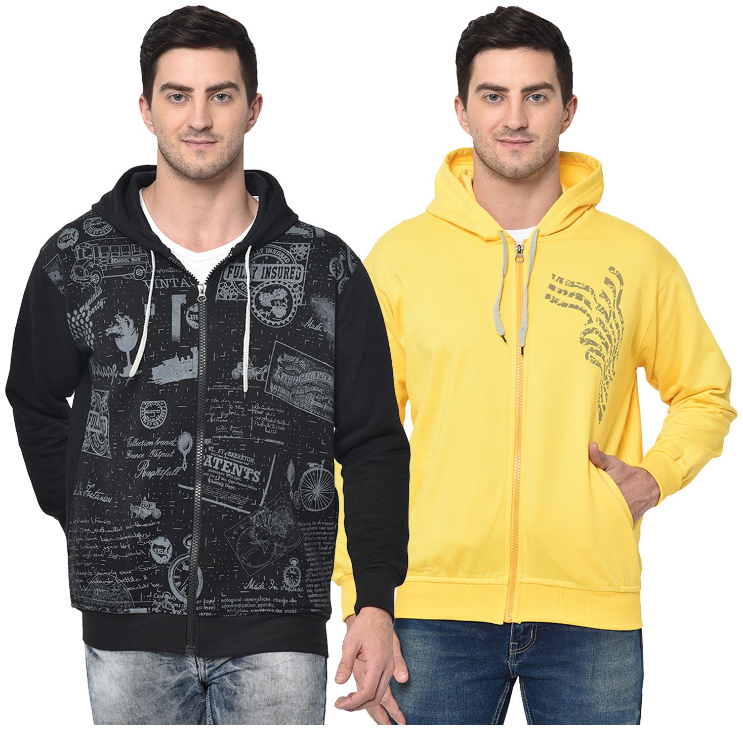 

VIMAL JONNEY Men Black Yellow Hooded Hoodie