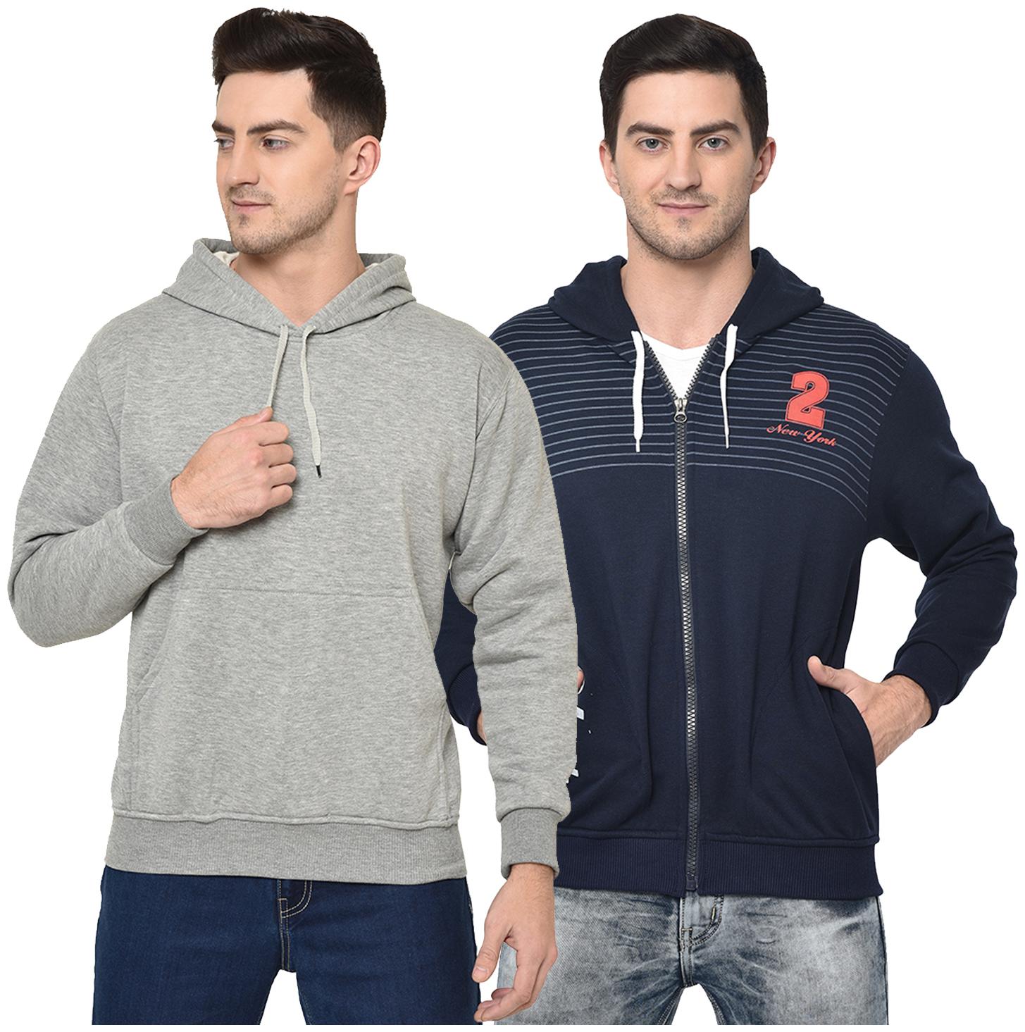 

VIMAL JONNEY Men Grey Blue Hooded Hoodie