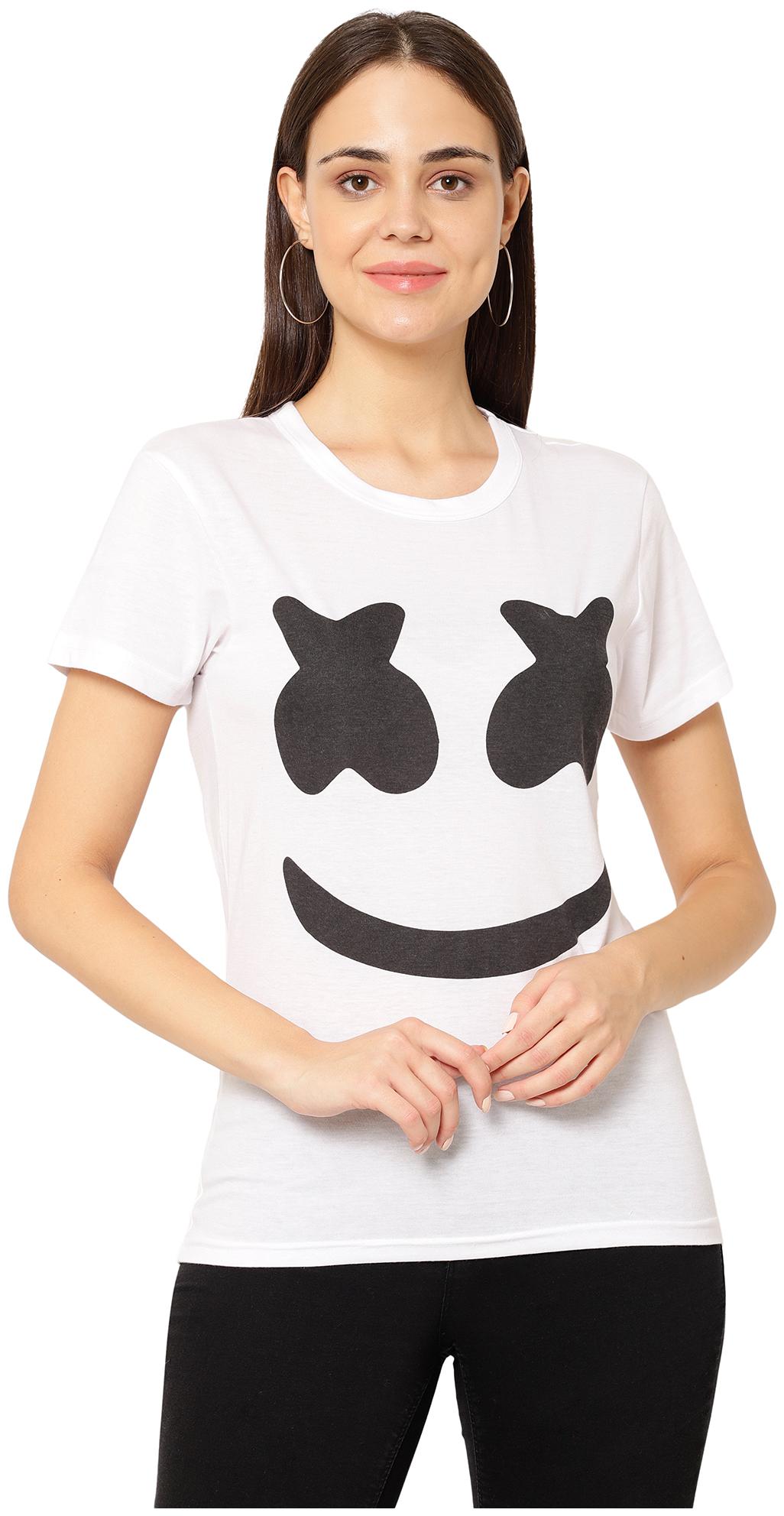 

VIMAL JONNEY Women White Regular fit Round neck Blended T shirt