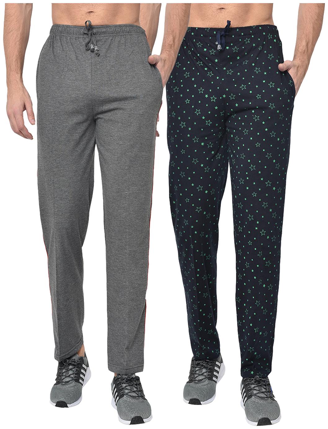 

VIMAL JONNEY Cotton Blend Printed Navy Blue Grey Track Pants For Men