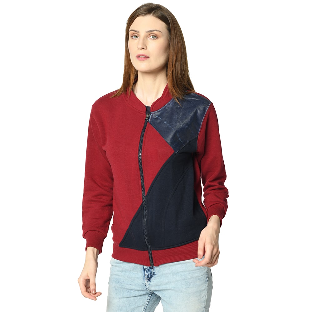 

VIMAL JONNEY Women Colourblocked Sweatshirt - Maroon