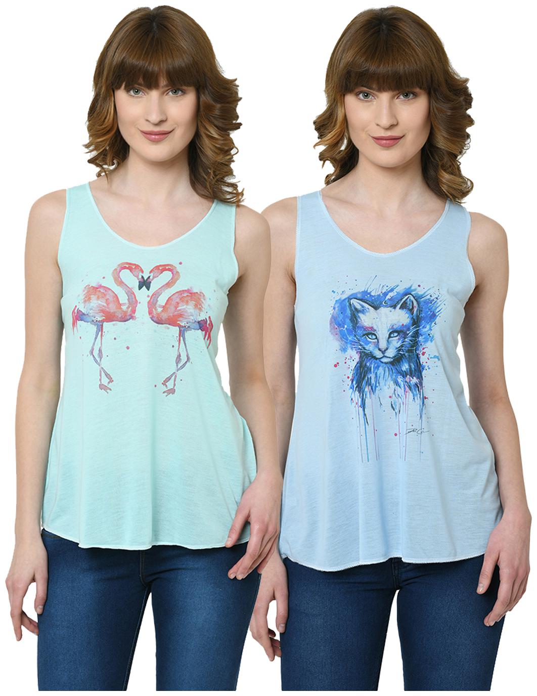 

VIMAL JONNEY Women Green Blue Regular fit U neck Polyester Tank top