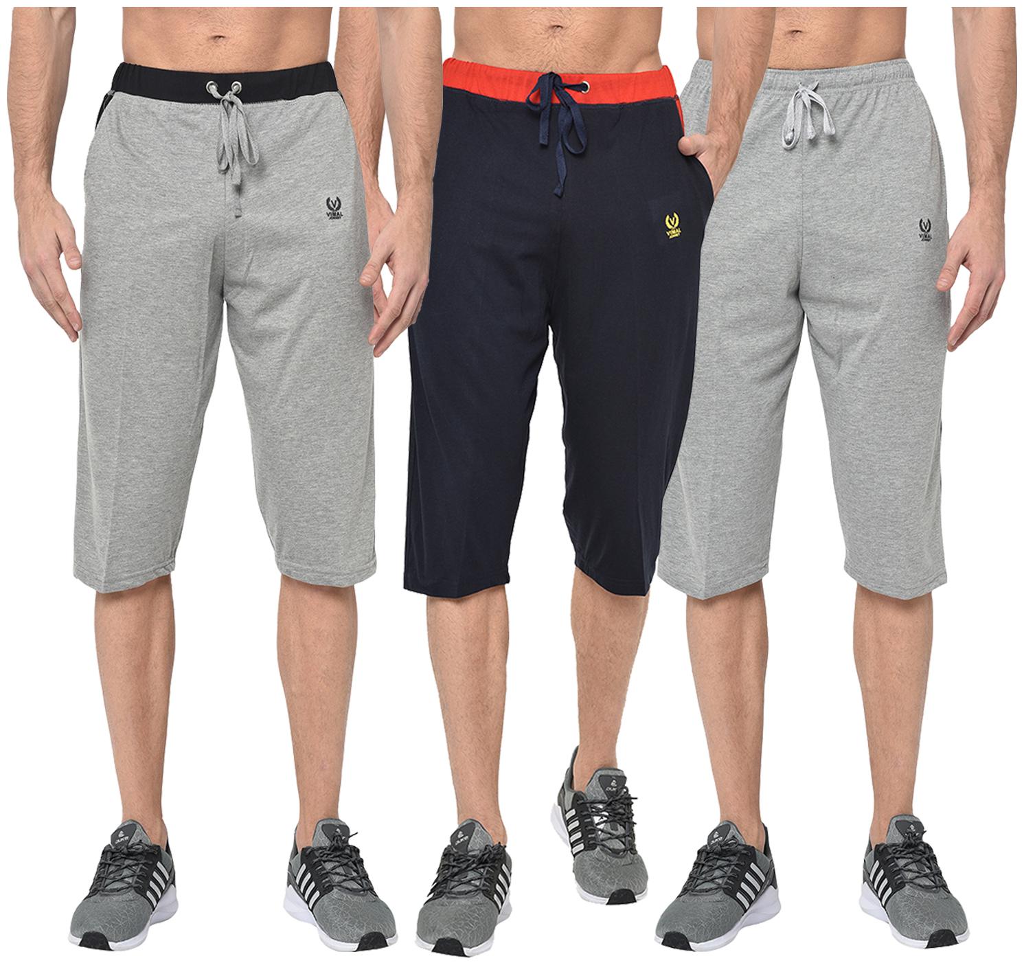 

VIMAL JONNEY Men Grey Navy Blue Regular Fit Regular Shorts