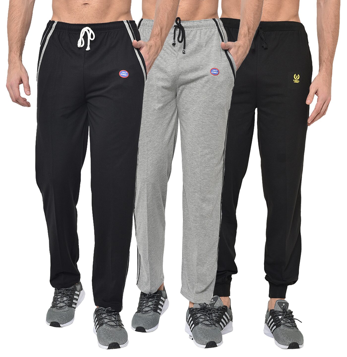 

VIMAL JONNEY Men Black Grey Solid Regular fit Track pants