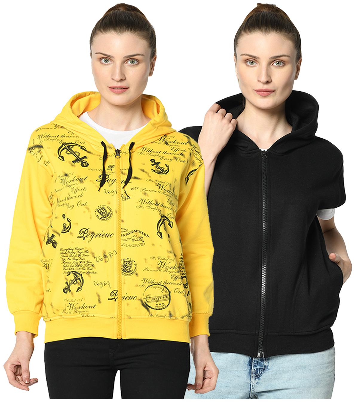 

VIMAL JONNEY Women Printed Hoodie - Yellow Black
