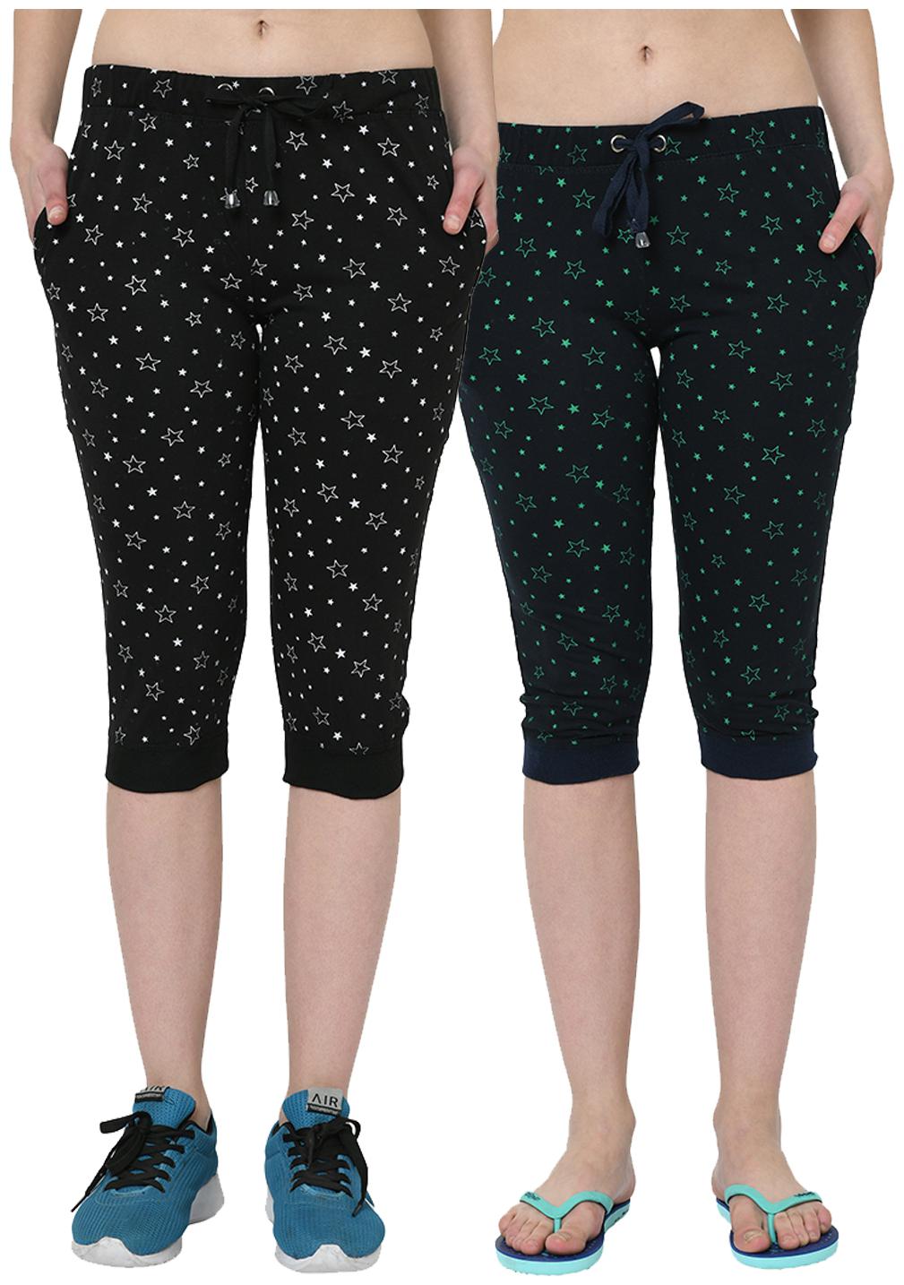 

VIMAL JONNEY Women Cotton Printed Regular Capri Black Navy Blue