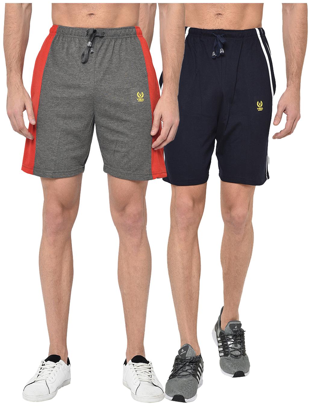 

VIMAL JONNEY Men Grey Navy Blue Regular Fit Regular Shorts
