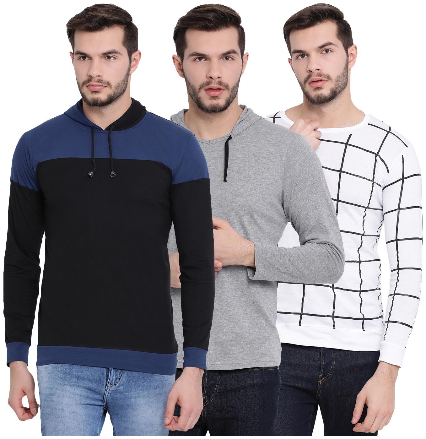 

VIMAL JONNEY Men Multi Regular fit Cotton Hood T-Shirt - Pack Of 3
