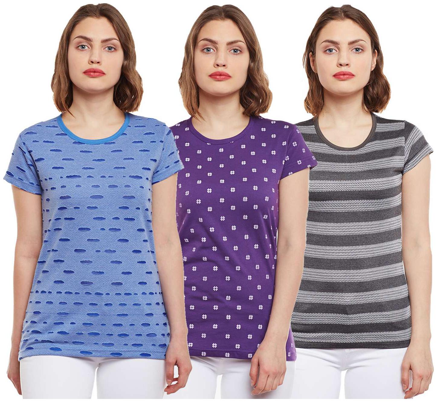 

VIMAL JONNEY Women Multi Regular fit Round neck Cotton T shirt