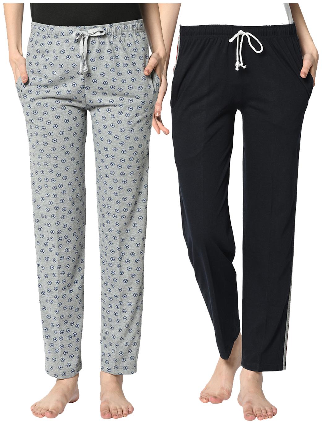 

VIMAL JONNEY Cotton Blend Solid Blue Grey Color Track Pants For Women (Pack Of 2)