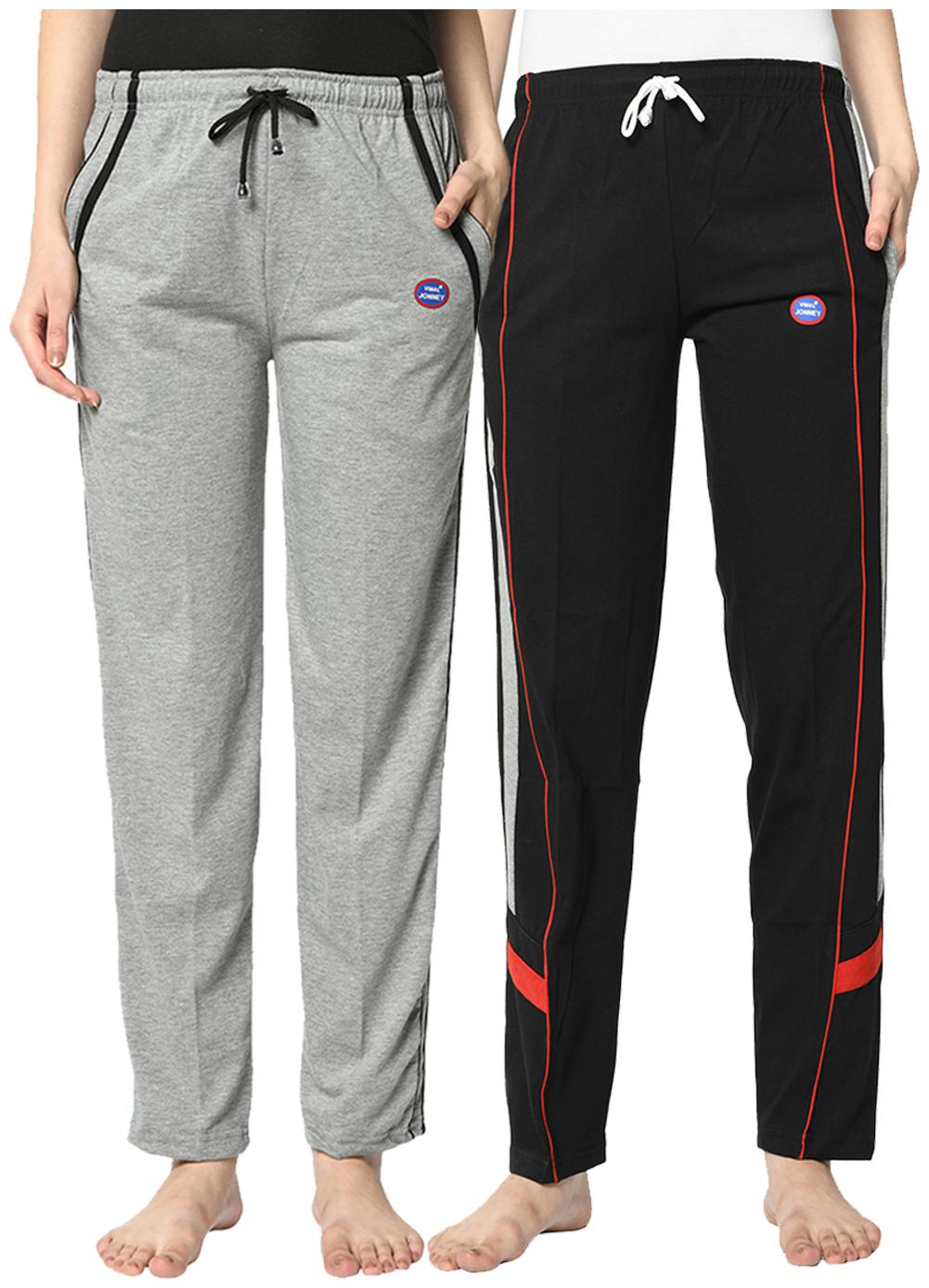 

VIMAL JONNEY Cotton Blend Solid Grey Black Color Track Pants For Women (Pack Of 2)