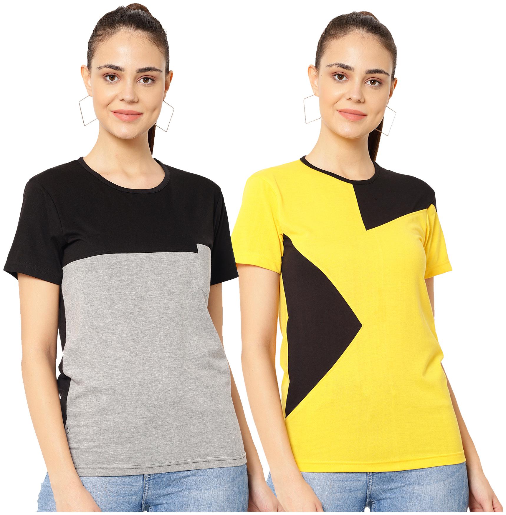 

VIMAL JONNEY Women Multi Regular fit Round neck Cotton blend T shirt