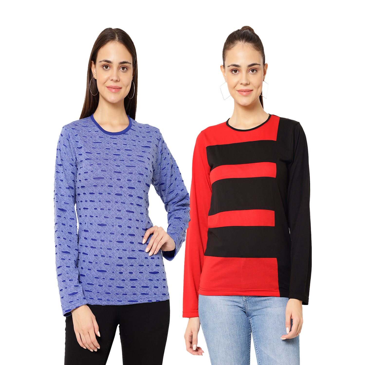 

VIMAL JONNEY Women Multi Regular fit Round neck Cotton T shirt